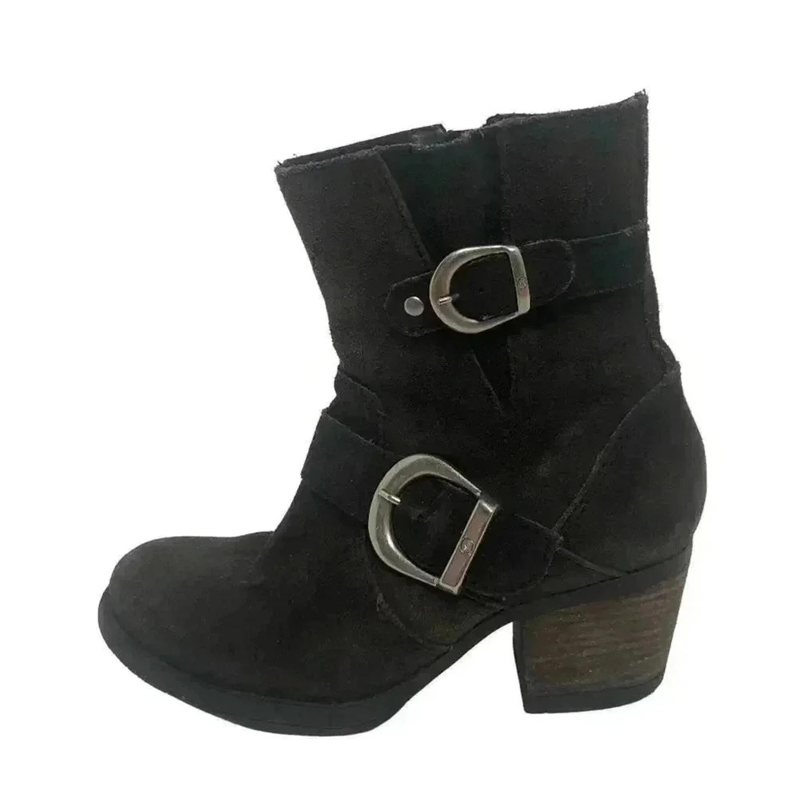 Born Dark Brown Suede Buckled Distressed Booties Women's Size 6.5 by Hot Girl Secondhand