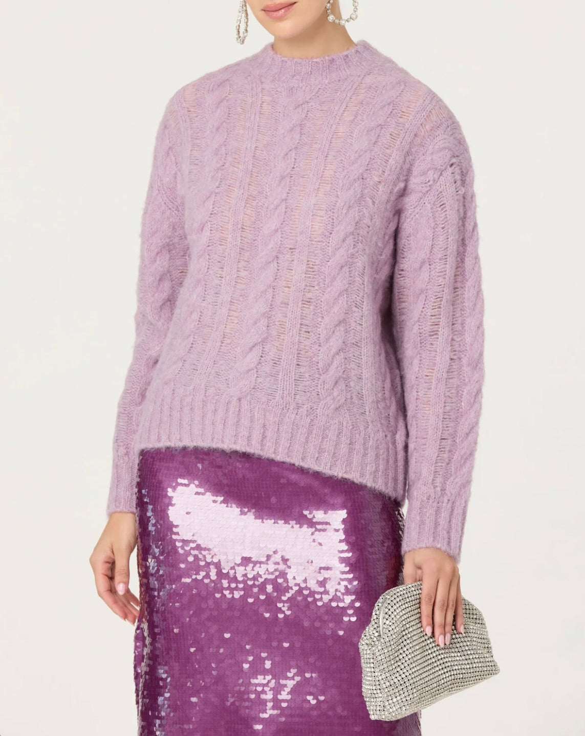 ASTR The Label Violetta Cable Knit Crewneck Sweater by Sierra Deene