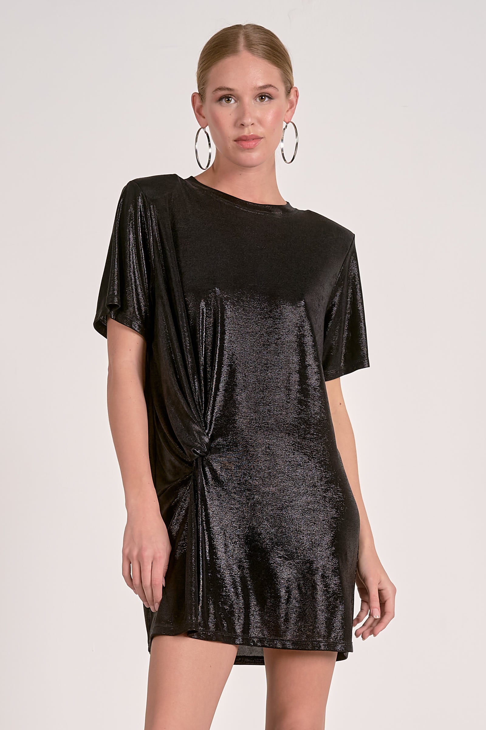 Elan Short Sleeve Mini Knotted Dress in Black by Sierra Deene
