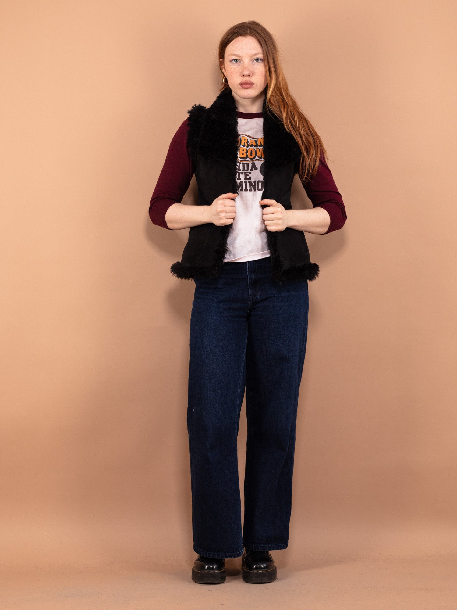 Vintage 00's Women Faux Shearling Vest in Black by Northern Grip