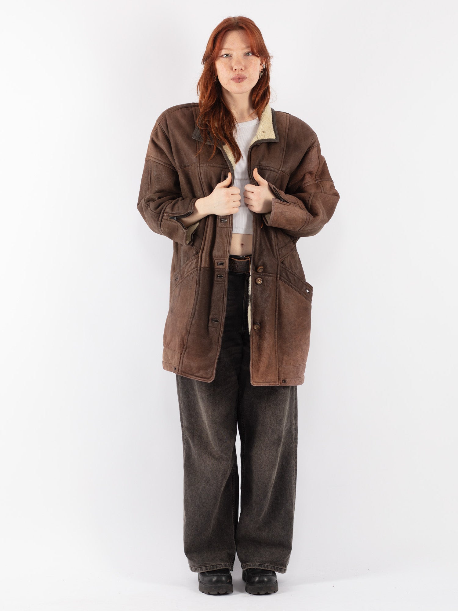 Vintage 90's Women Sheepskin Coat in Brown by Northern Grip