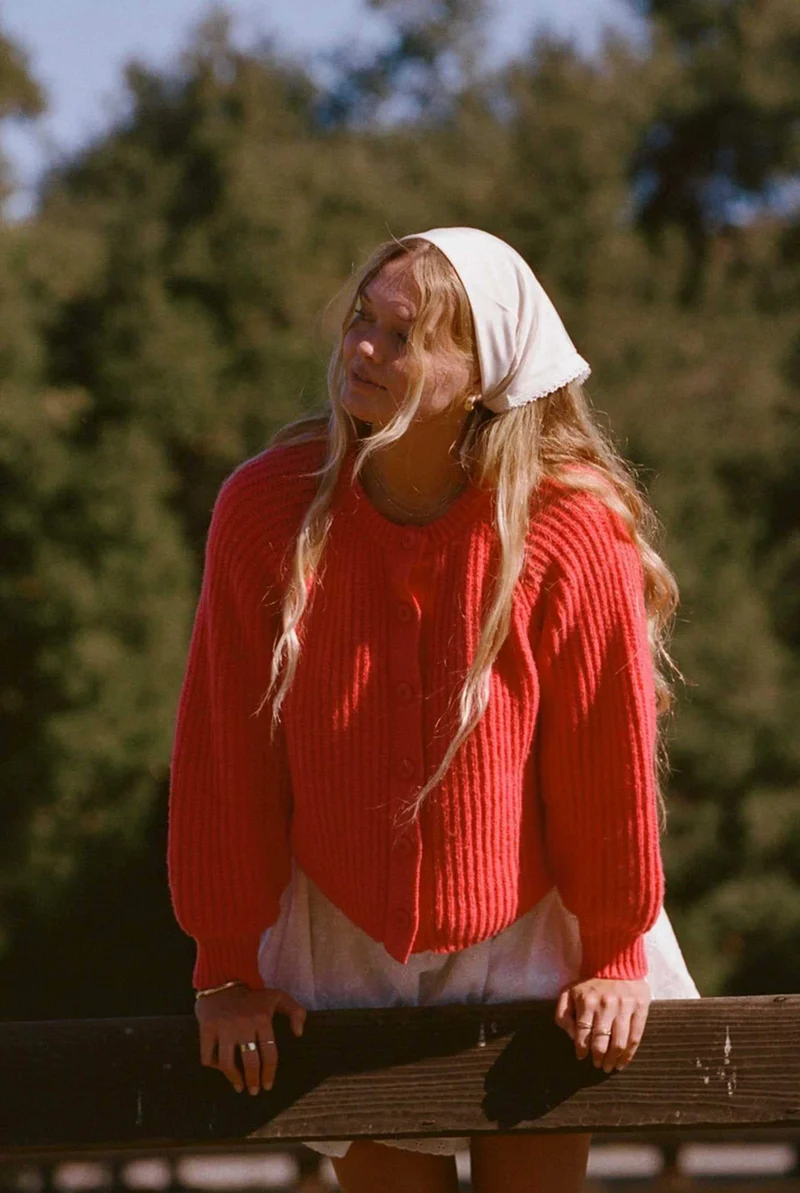 Riley Sweater - Red Cardigan Sweater by Merritt Charles