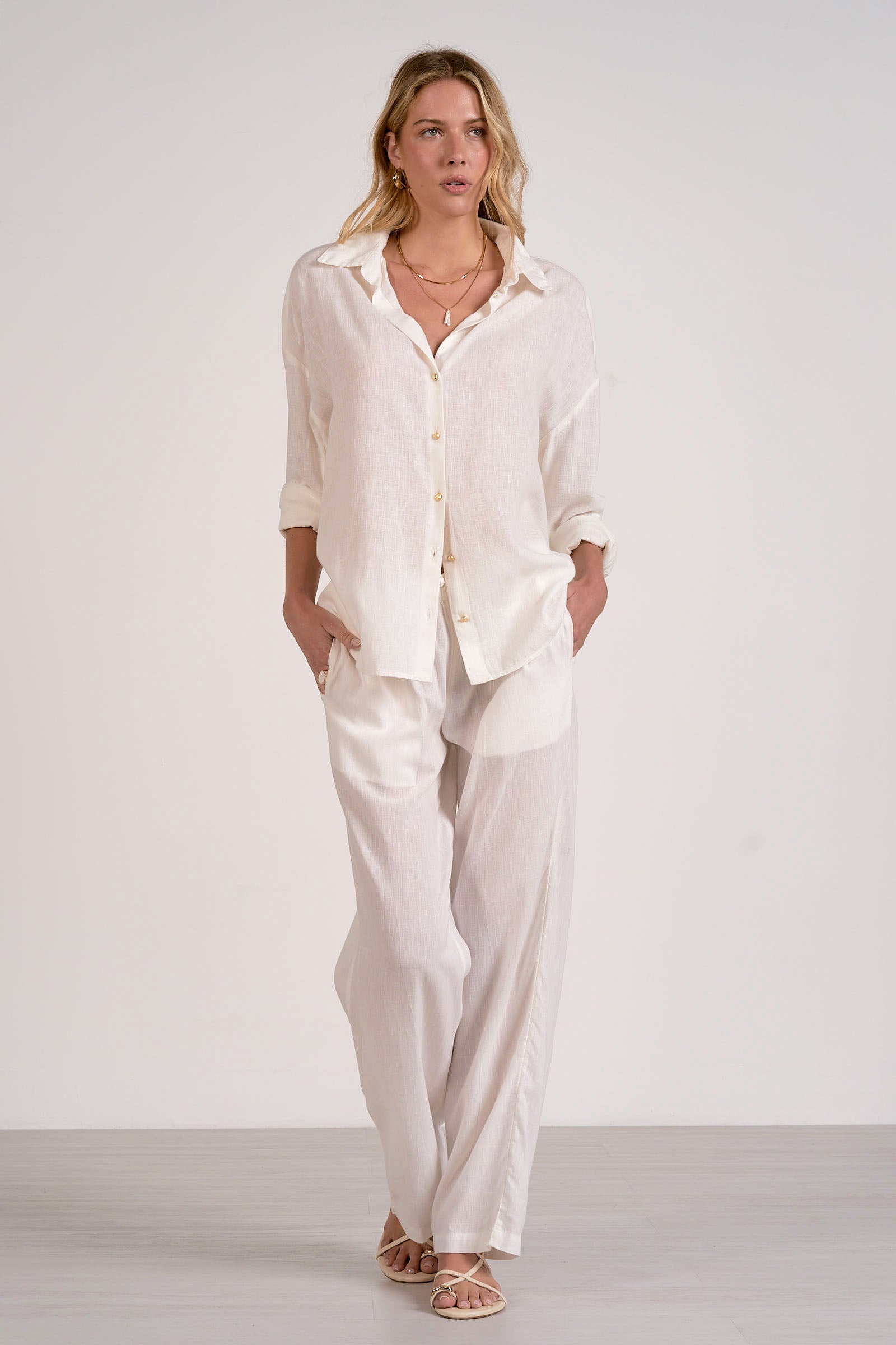 Elan Linen Long Sleeve Button-Up Top by Sierra Deene