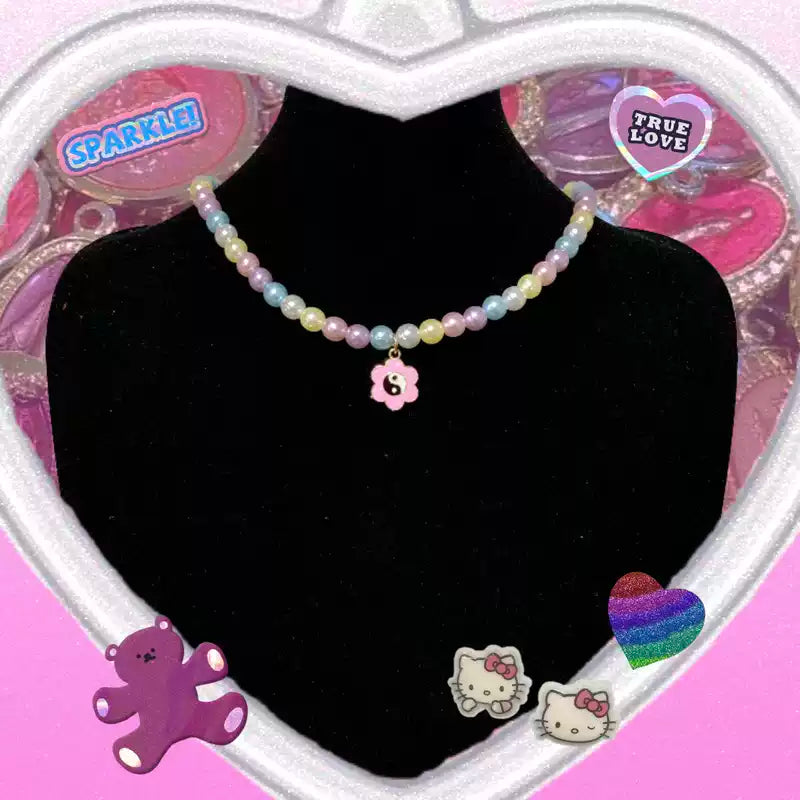 Harajuku Ya Girl Necklace Taiji Flower Beaded Necklace – Colorful Plastic & Alloy | STRANGELAB by Land Decora