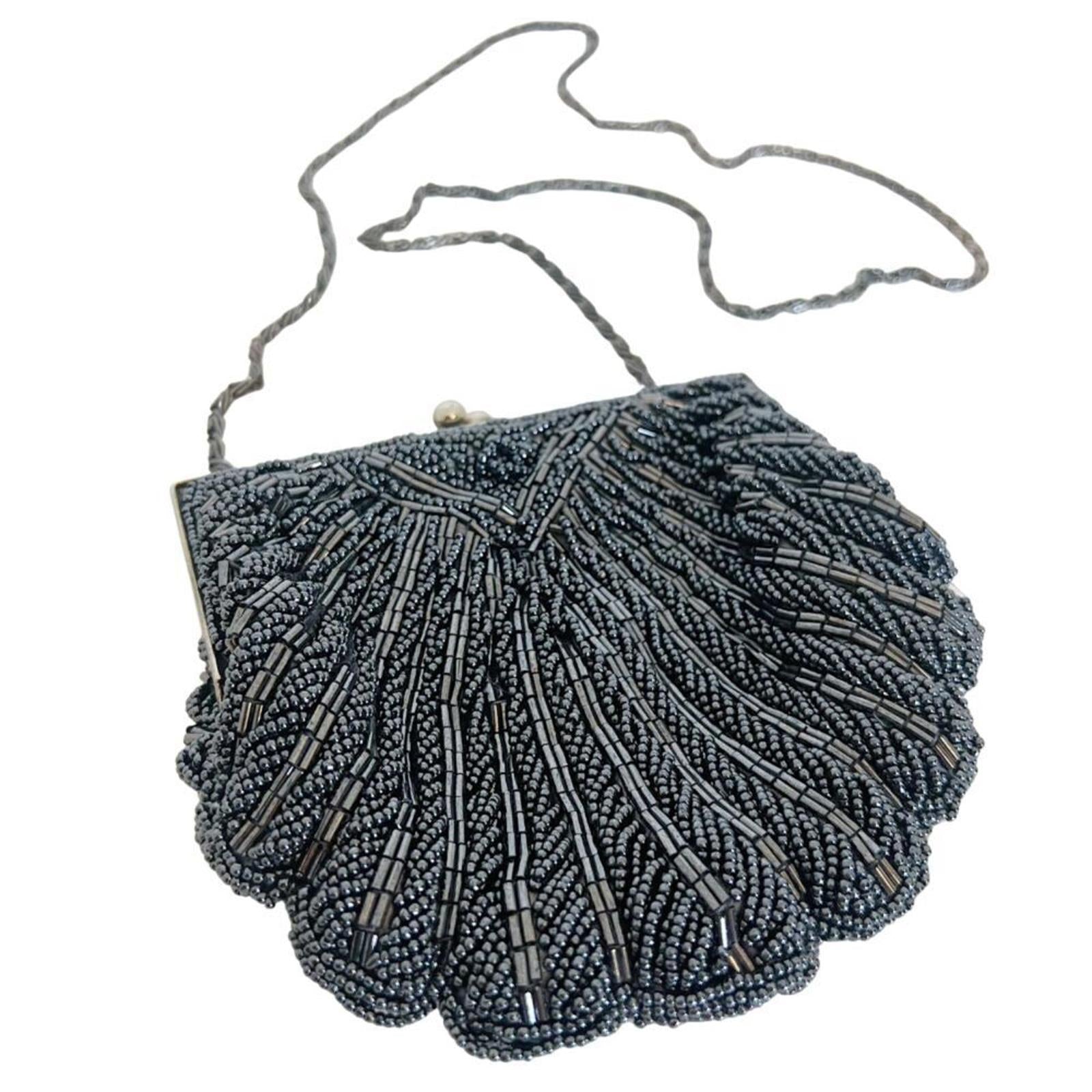 Vintage 80s La Regale Gunmetal Beaded Bag Clamshell Evening Bag Clutch by Hot Girl Secondhand