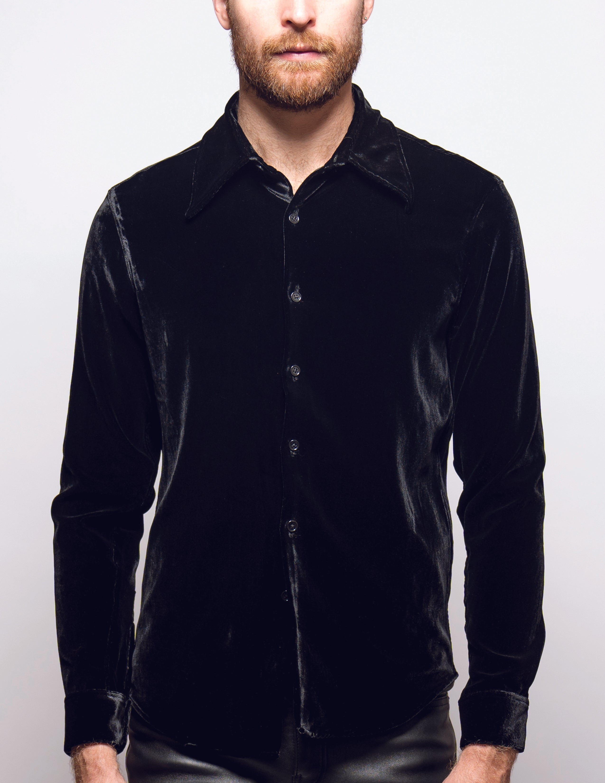 Cooper Velvet Noir Stretch Long Sleeve Shirt by MONFRERE