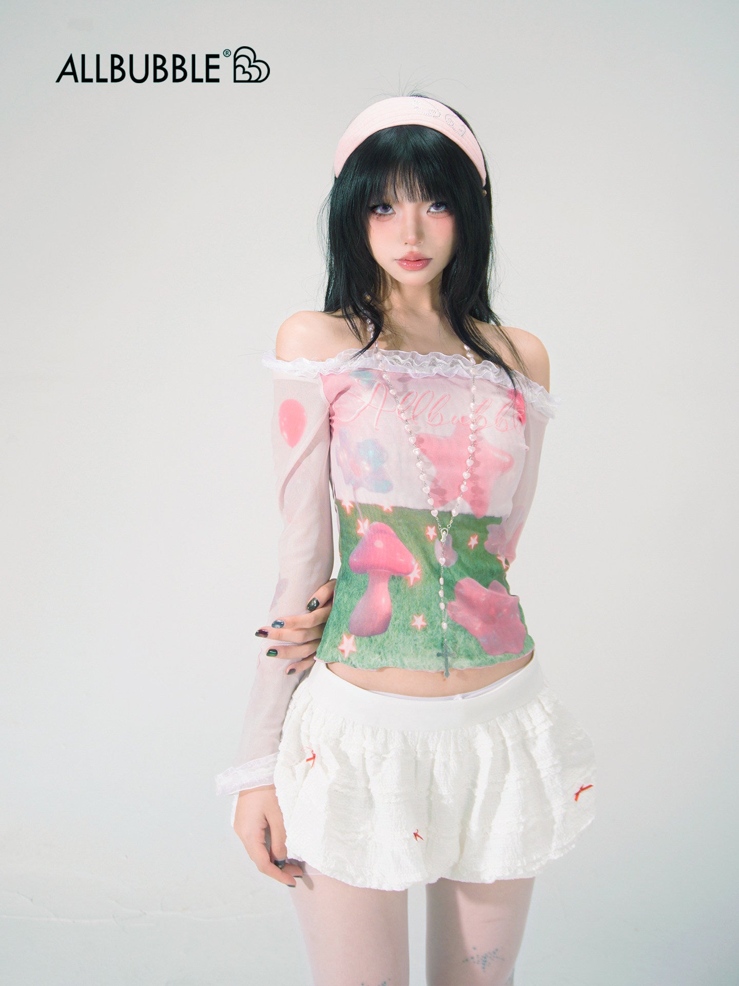 Dreamcore Mesh Off Shoulder Top - Allbubble by Land Decora