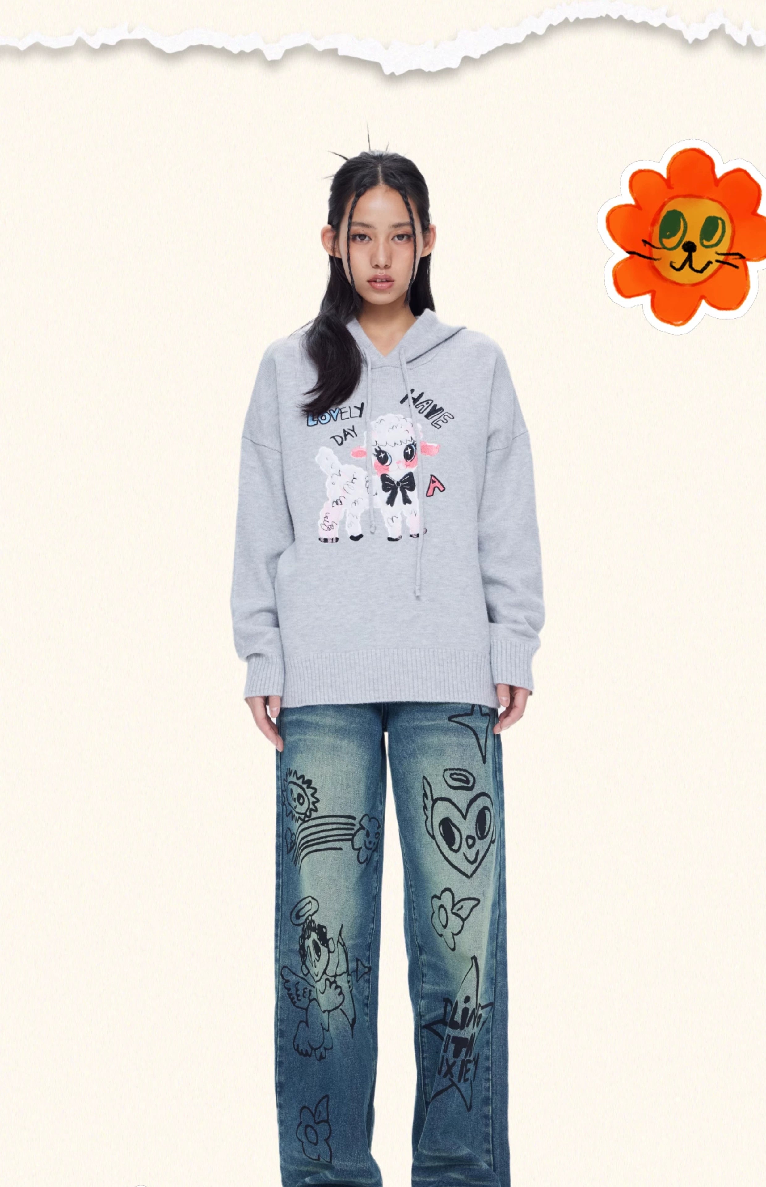 Girly Fashion Iscreamcolour Printed Loose Jeans | Fun & Casual Style by Land Decora