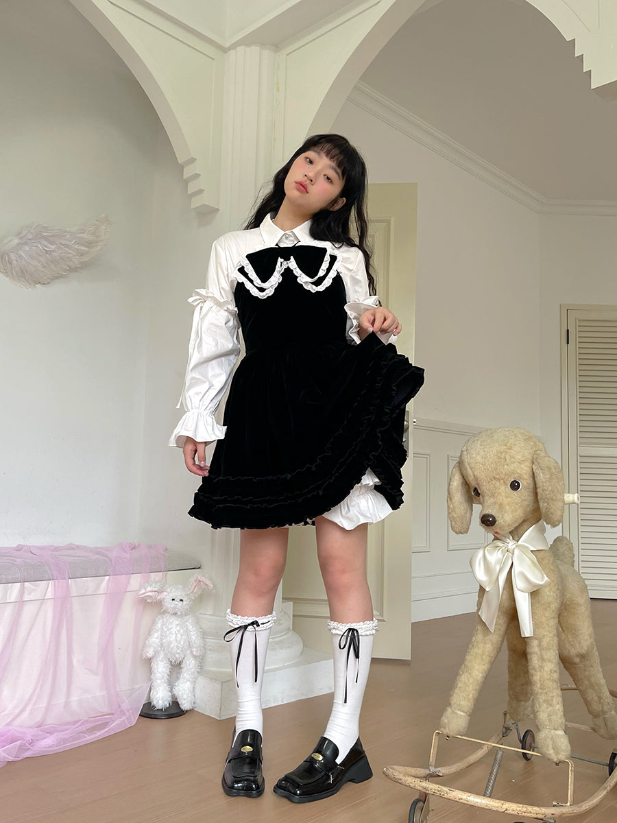 Girly Fashion Velvet Bow Black Flare Dress - daytoday everyday institute by Land Decora