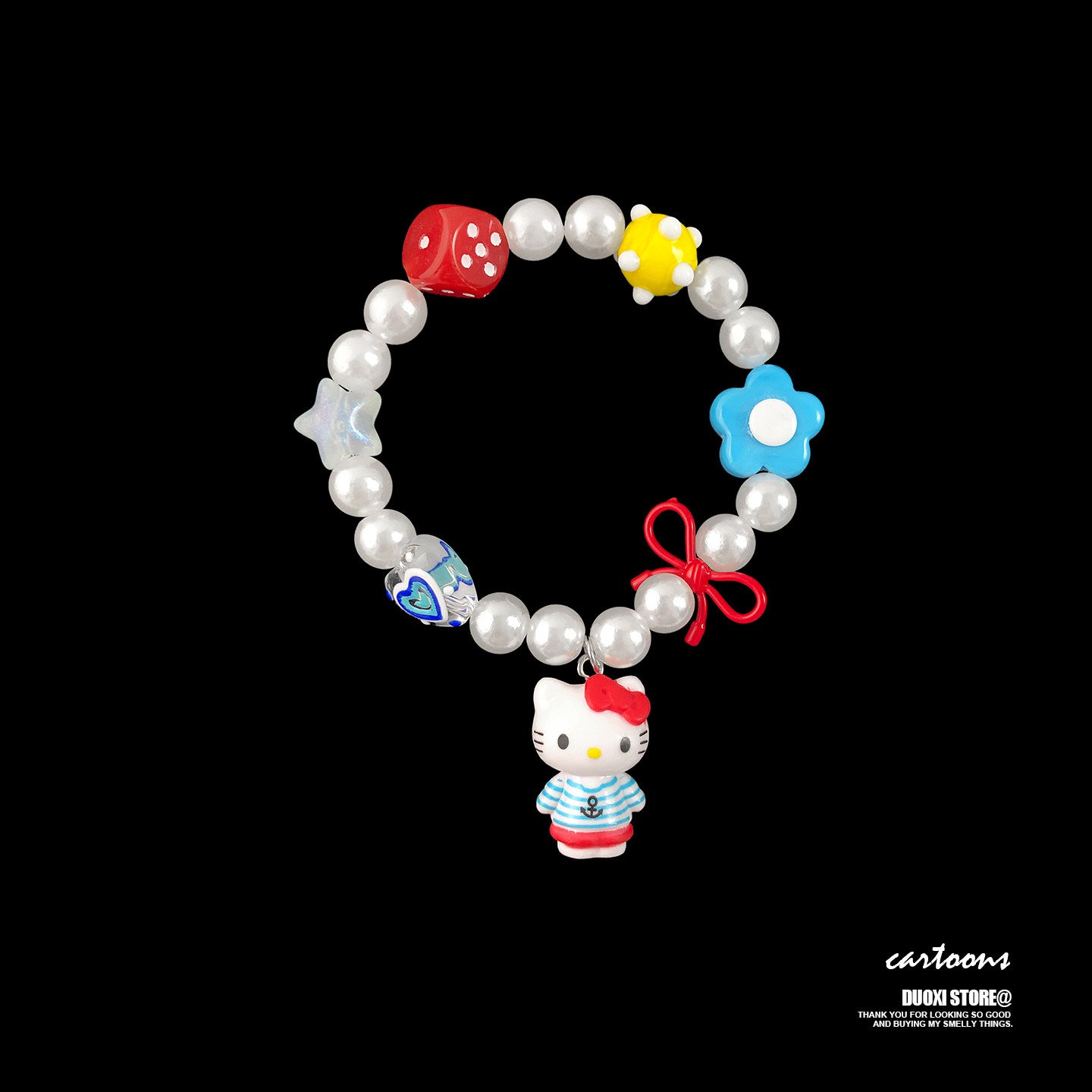 Kawaii Navy Kitty Dice Beaded Bracelet - DuoXi by Land Decora