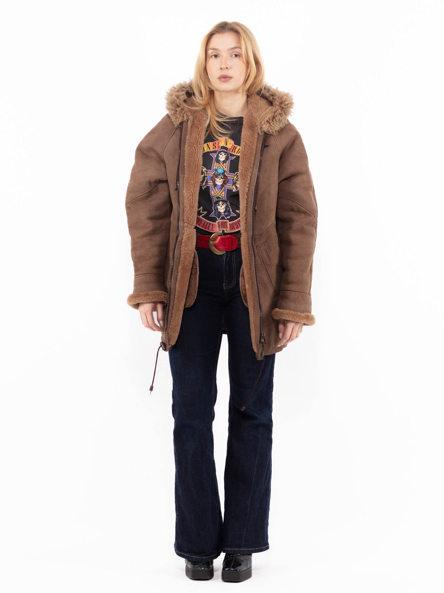 Vintage 90's Women Sheepskin Coat in Brown by Northern Grip