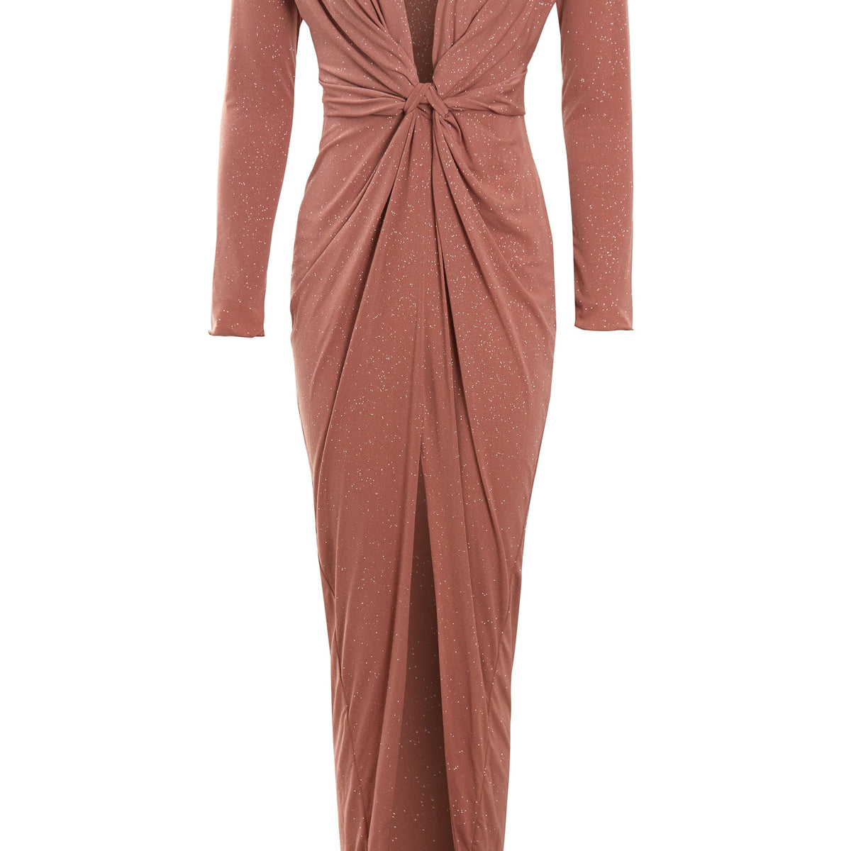 Clara Glitter Maxi Dress – Rose Gold Long Sleeve Knot Detail By Sarvin by Sarvin