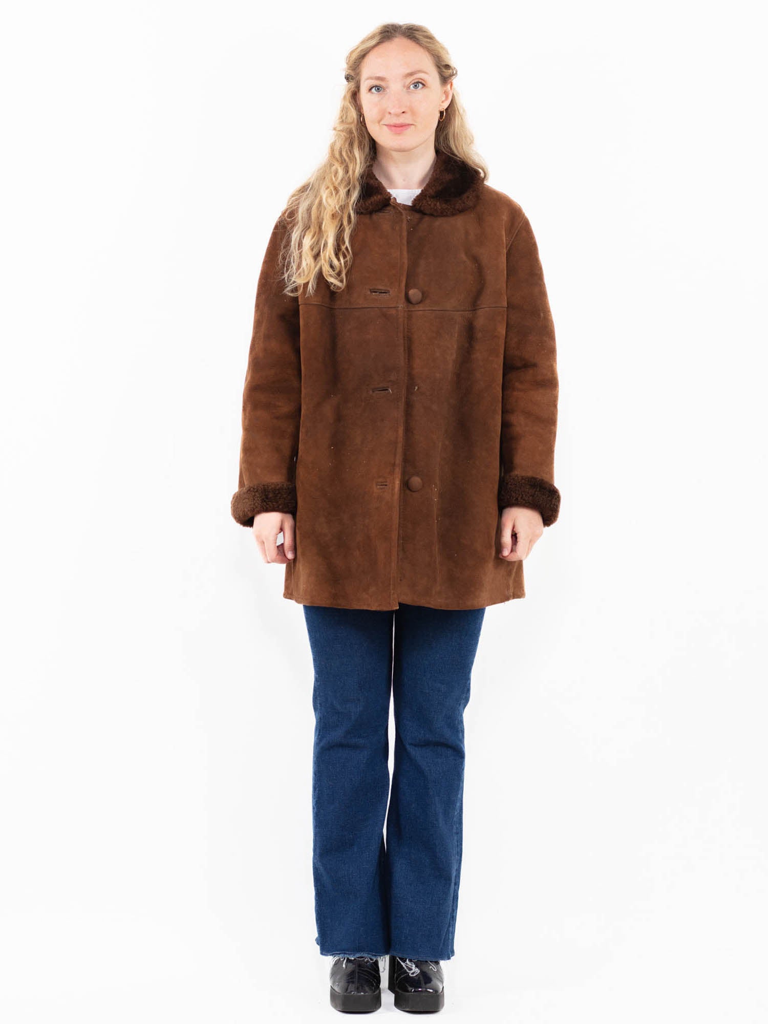 Vintage 70's Women Sheepskin Coat in Brown by Northern Grip