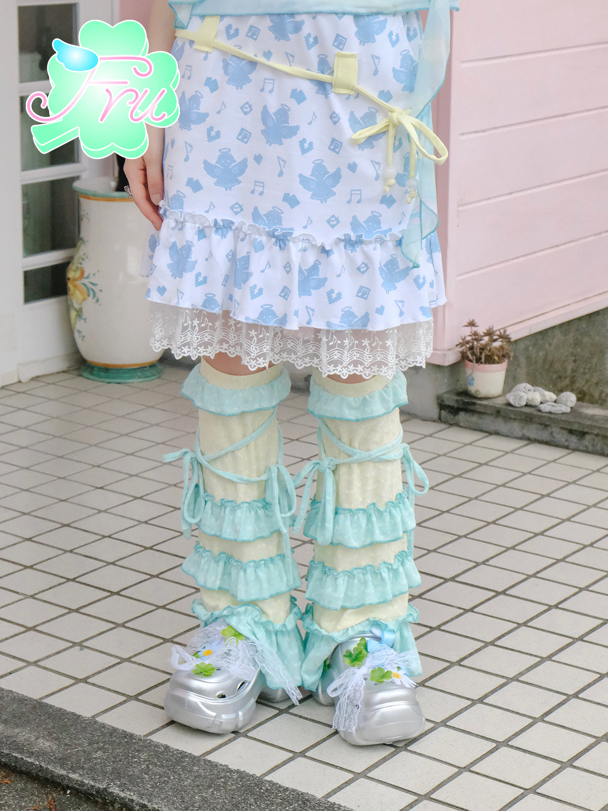frufru Decora Kei Green Lace Leg Warmers | Sweet Girl Sock Sleeves – Land Decora by Land Decora