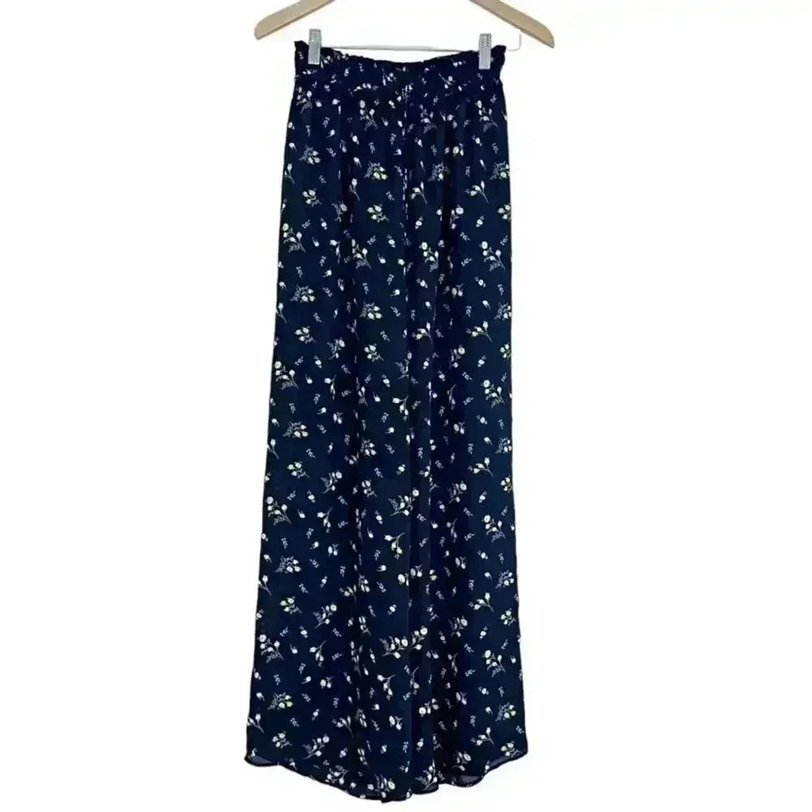 Aqua Black and Yellow Chiffon Flowy Pants Floral Summer Boho Chic Size by Hot Girl Secondhand