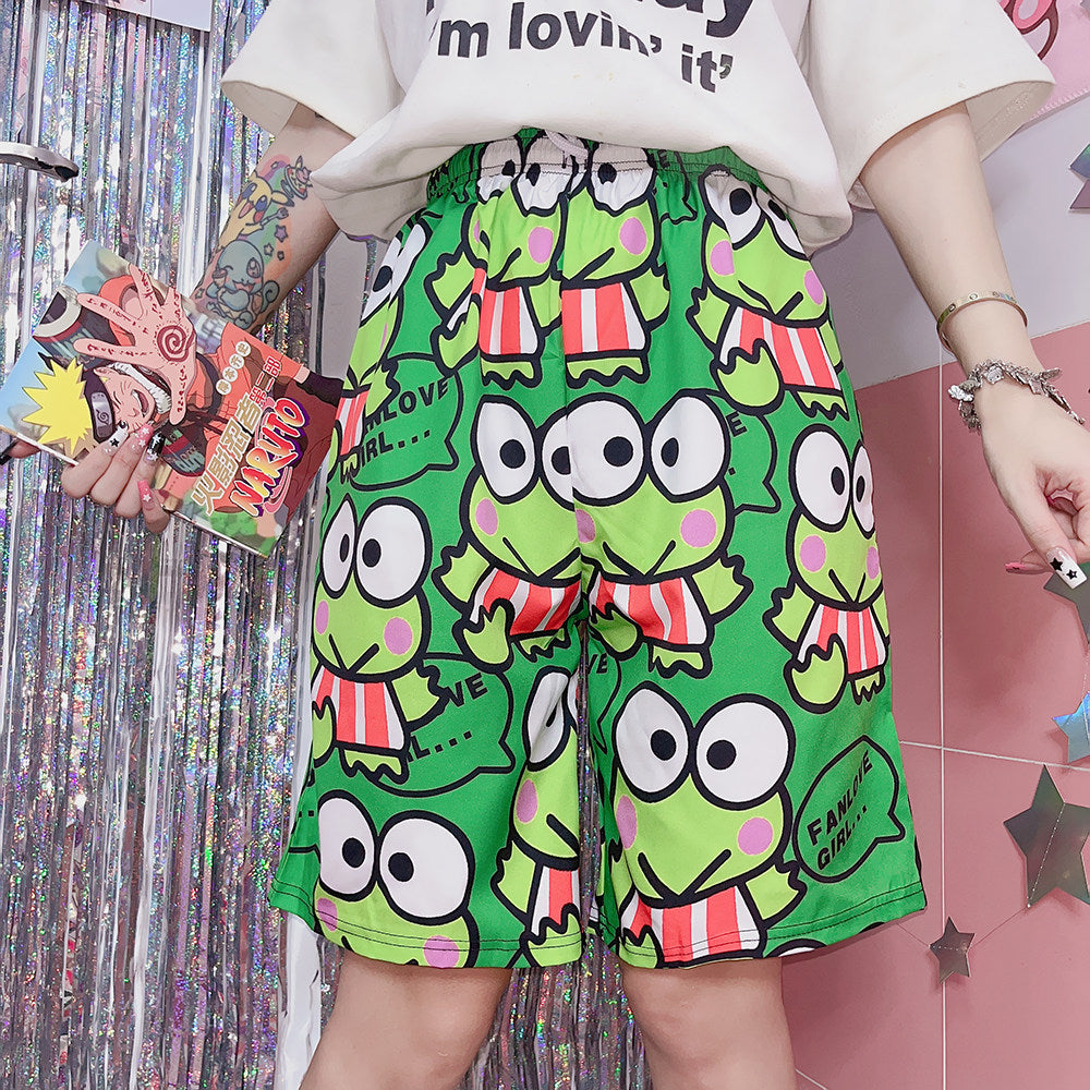 Frog Graphic Shorts | Kawaii Harajuku Cartoon Summer Shorts | FANLOVEGIRL by Land Decora