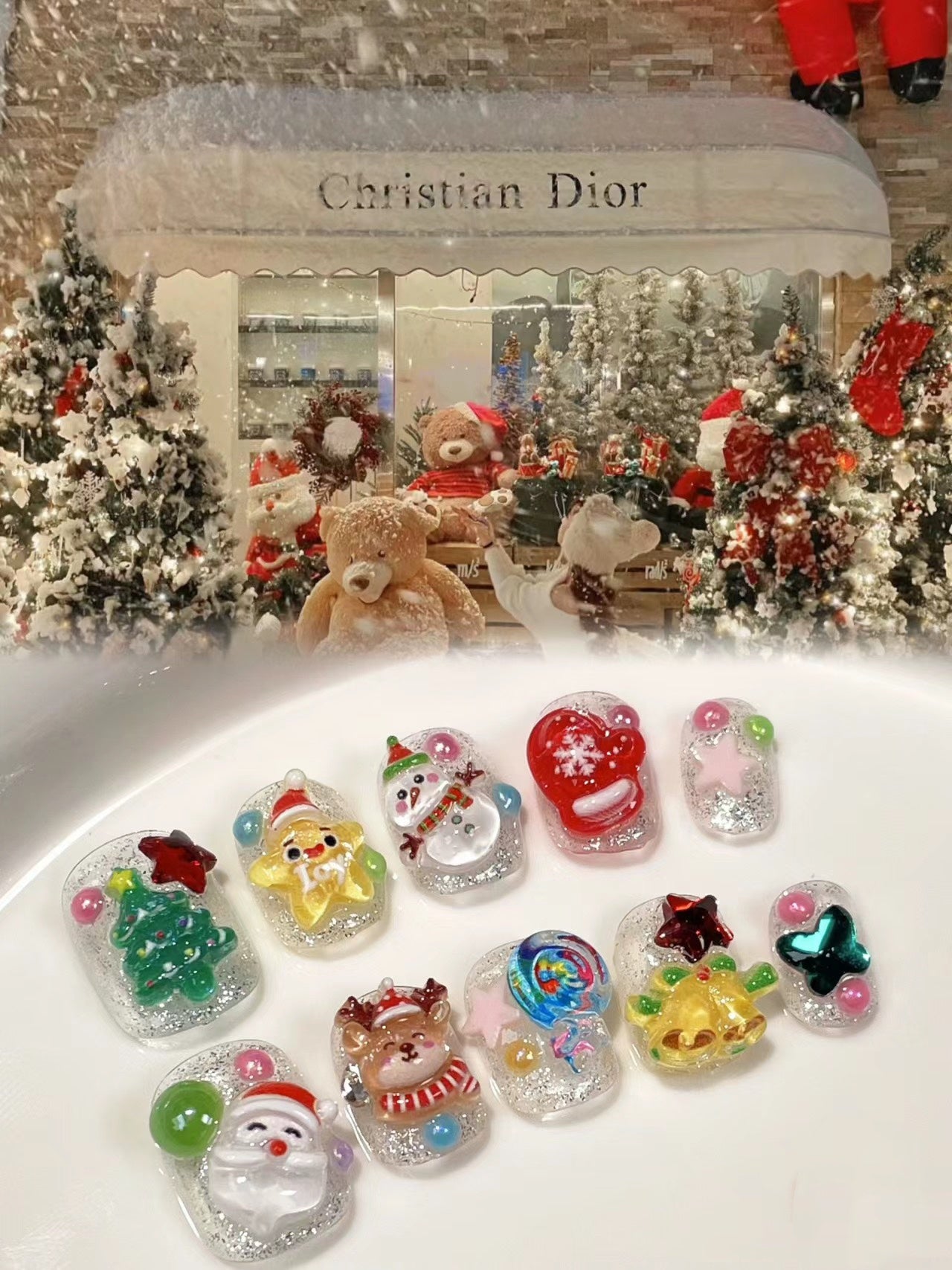 Puppy Christmas Kingdom Handmade Wearable Nail Art | Santa Snowman 3D Cartoon Short Nails by Land Decora