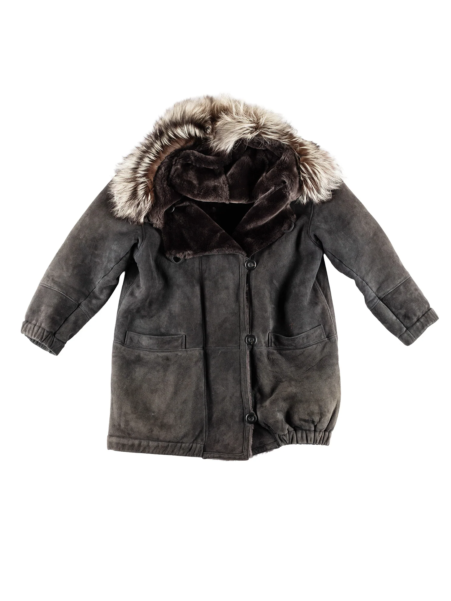 Vintage 80's Women Hooded Sheepskin Coat in Gray by Northern Grip
