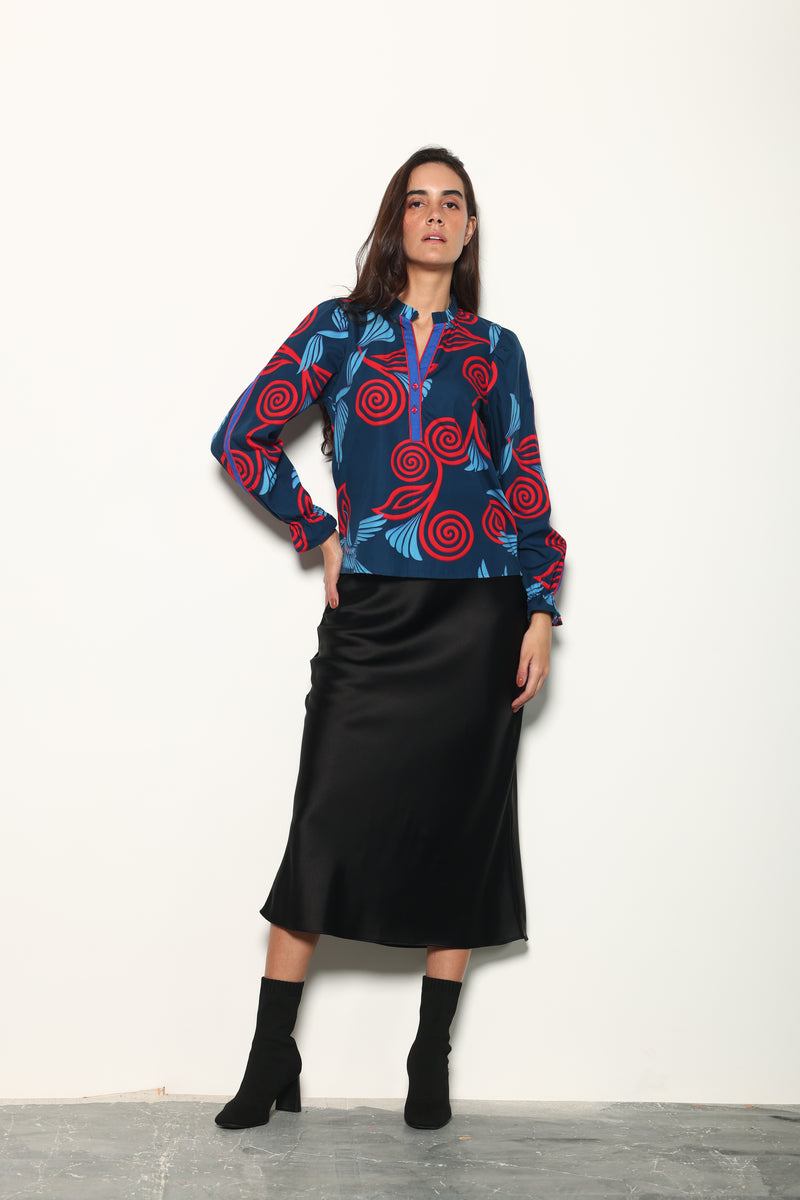 INDIGO FEATHERS ASHLEY TOP by Maude Vivante