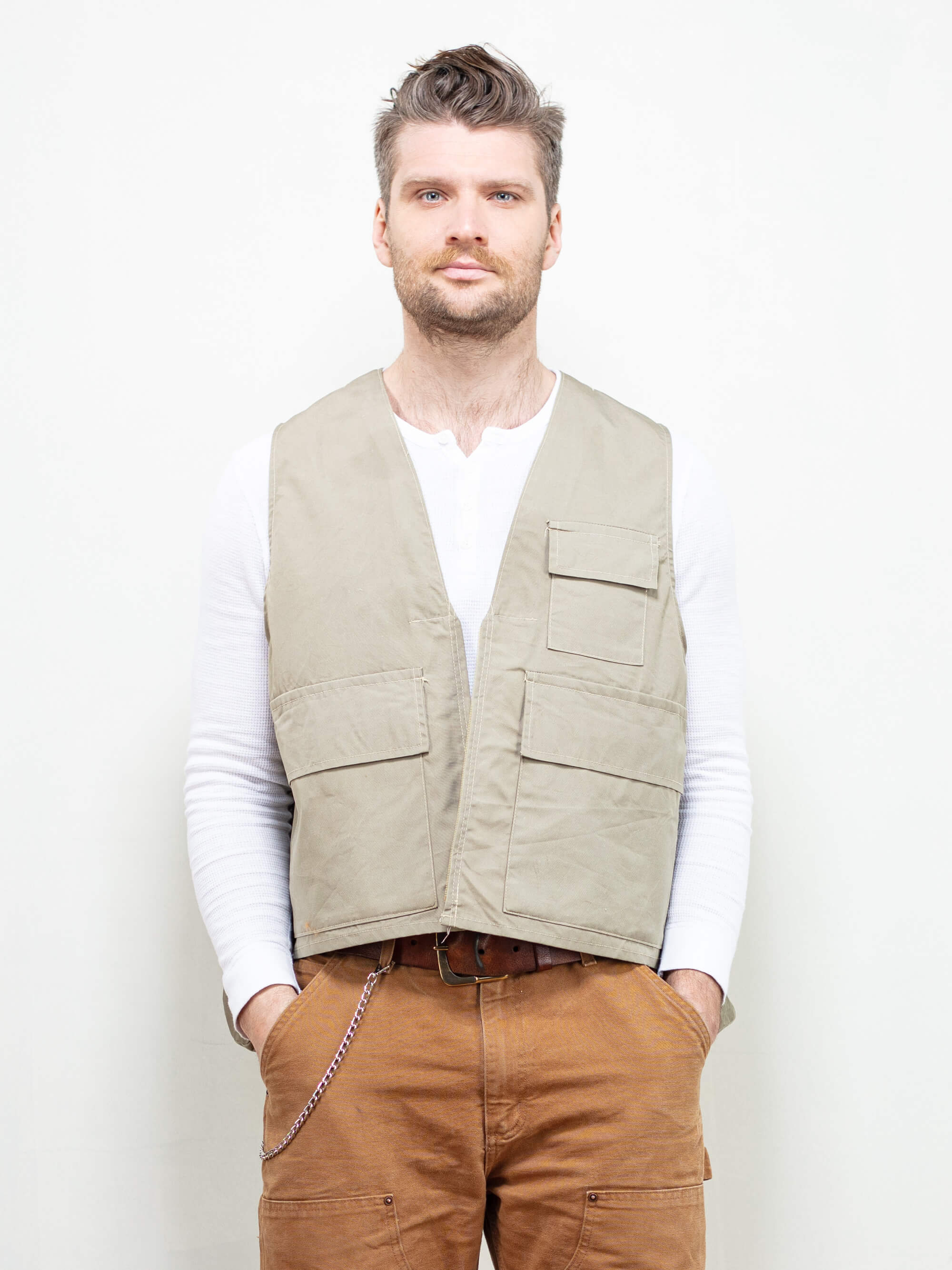 Vintage Men 80's Grey Hunting Waistcoat Vest by Northern Grip