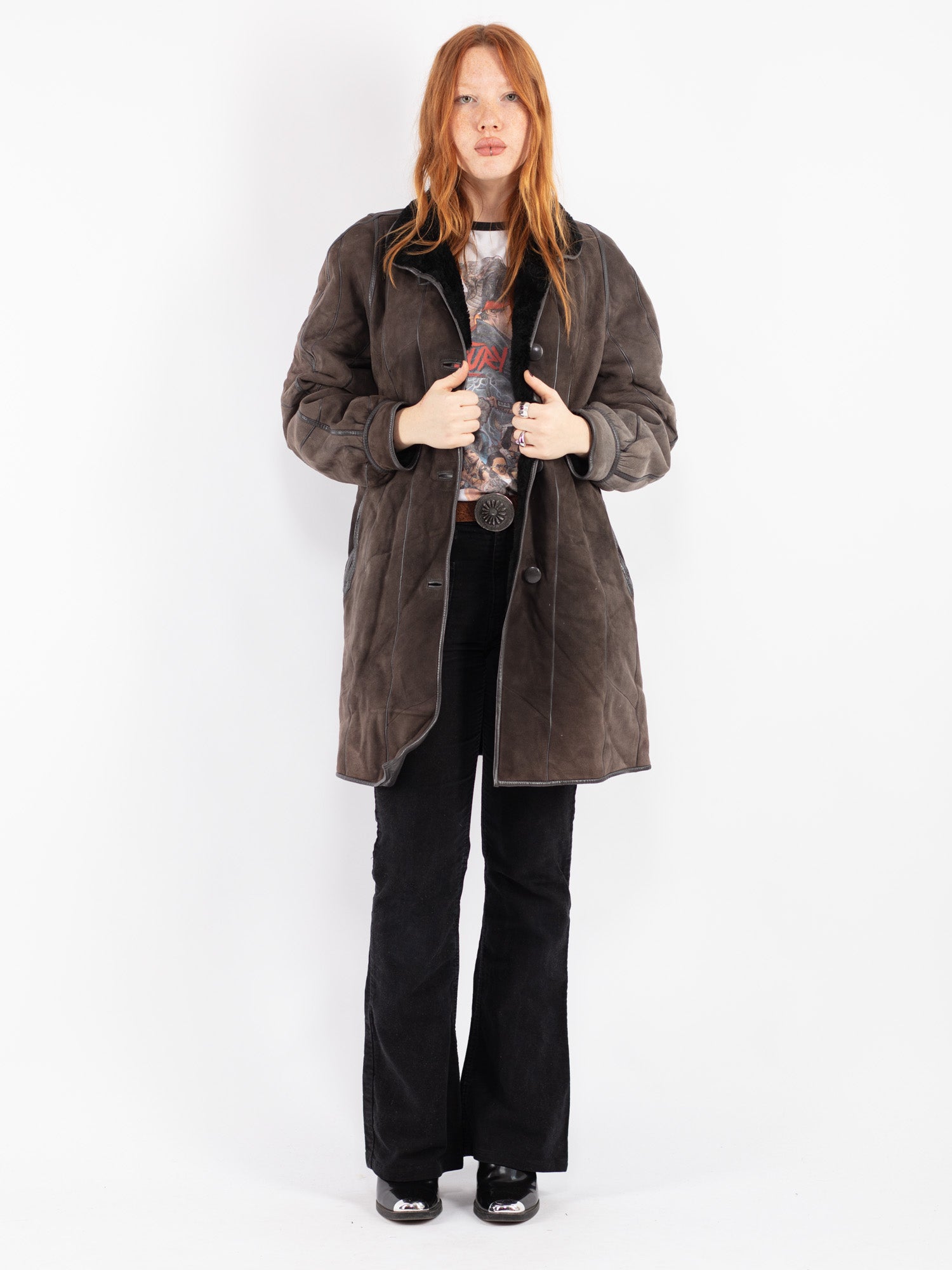 Vintage 90's Women Sheepskin Coat in Gray by Northern Grip