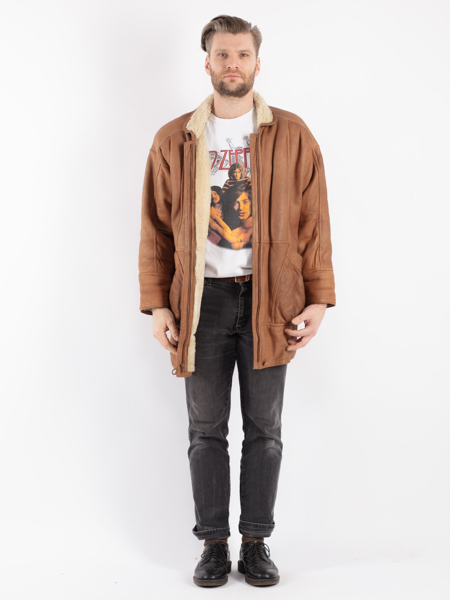 Vintage 80's Men Sheepskin Coat in Brown by Northern Grip