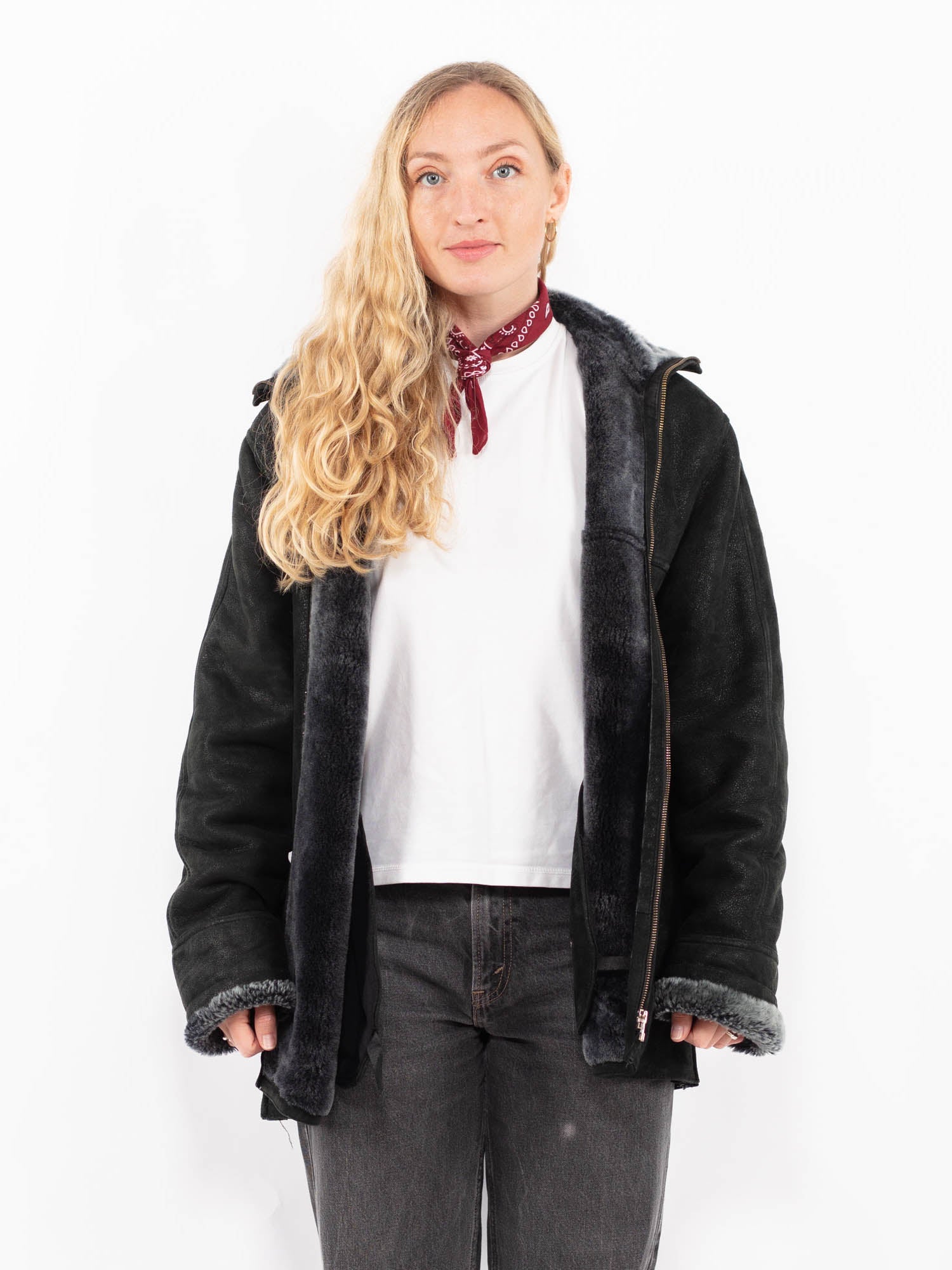 Vintage 90's Women Sheepskin Jacket in Black by Northern Grip