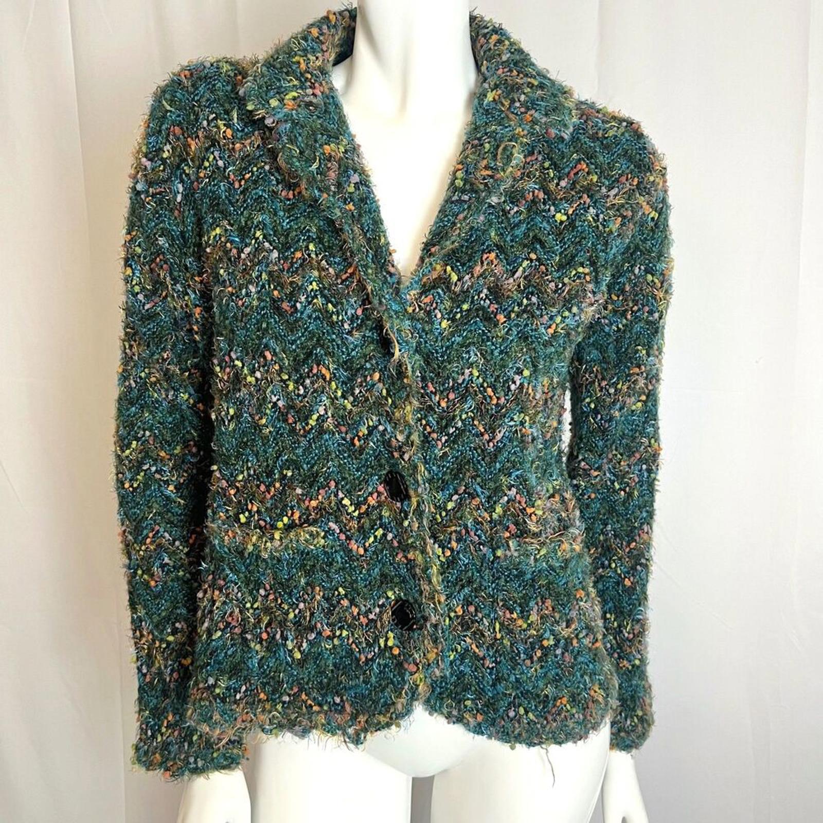 Vintage Tweeds Wool Blend Knit Blazer Green Blue Striped Cardigan Size by Hot Girl Secondhand