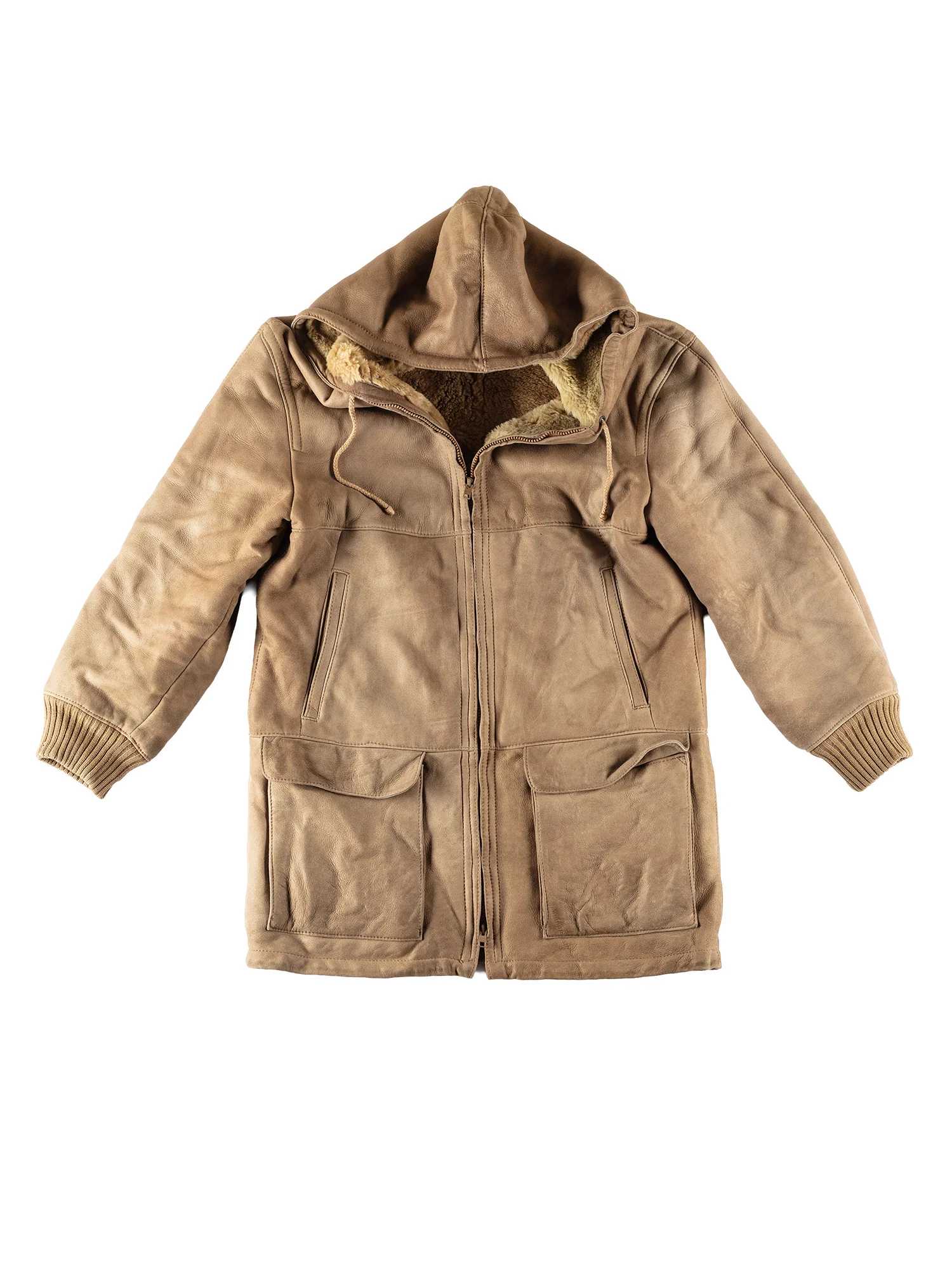 Vintage 80's Women Hooded Sheepskin Coat in Beige by Northern Grip