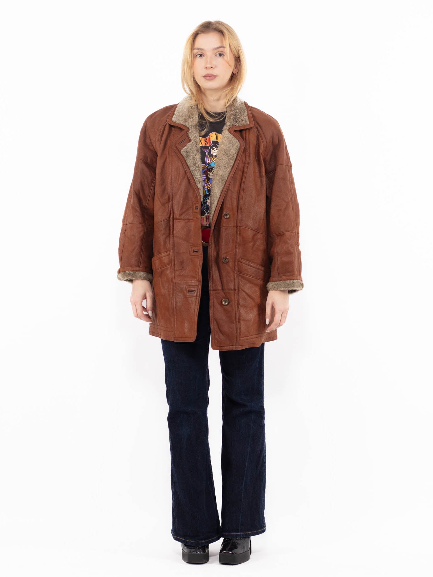 Vintage 90's Women Sheepskin Coat in Brown by Northern Grip