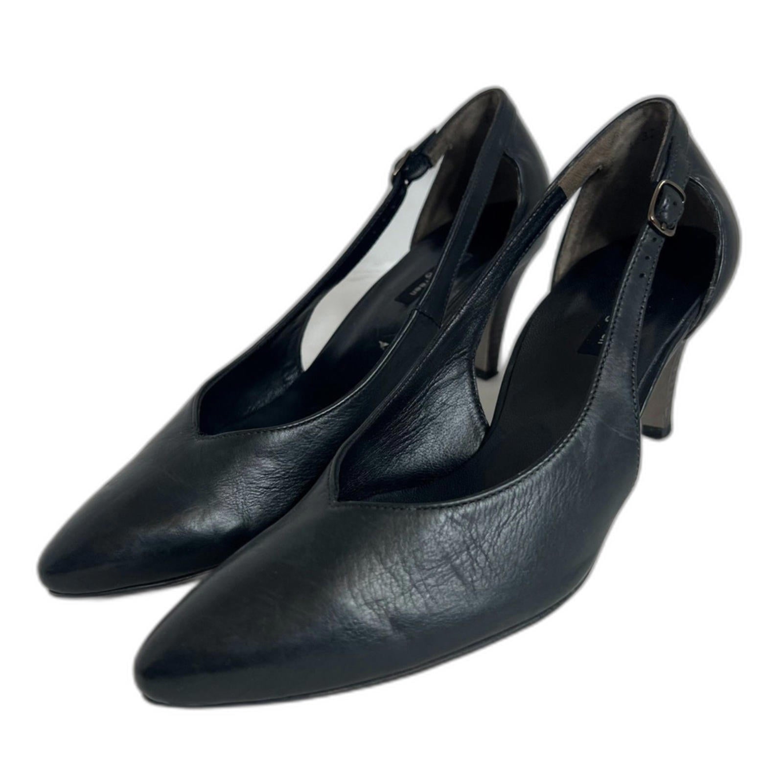 Paul Green Black Leather Pointed Toe Sling Back Heels Women's Size 9.5 by Hot Girl Secondhand