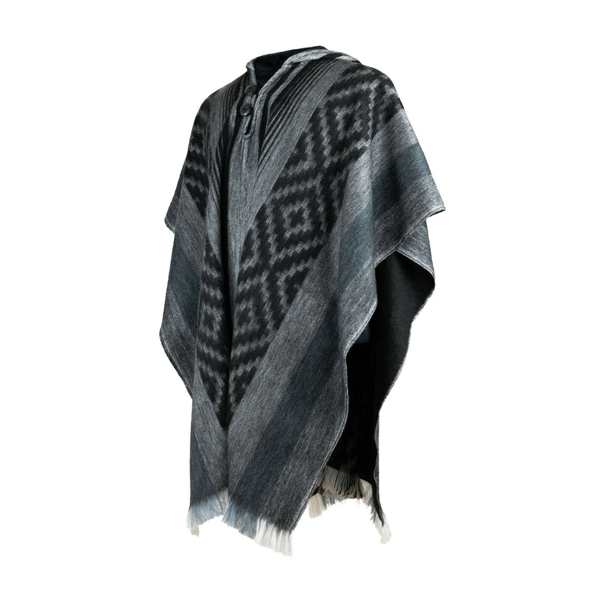 Lightweight Baby Alpaca Wool Hooded Unisex Poncho Pullover - Charcoal by ECUALAMA