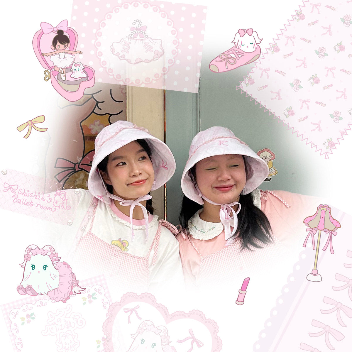 shishihshop Decora Kei Pink Sun Hat | Sweet Girl Lace Ribbon Wide-Brim by Land Decora