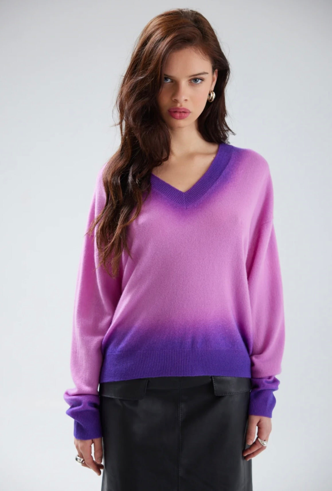 Colorush Alora Dip Trim V Neck Sweater in Bramble by Sierra Deene
