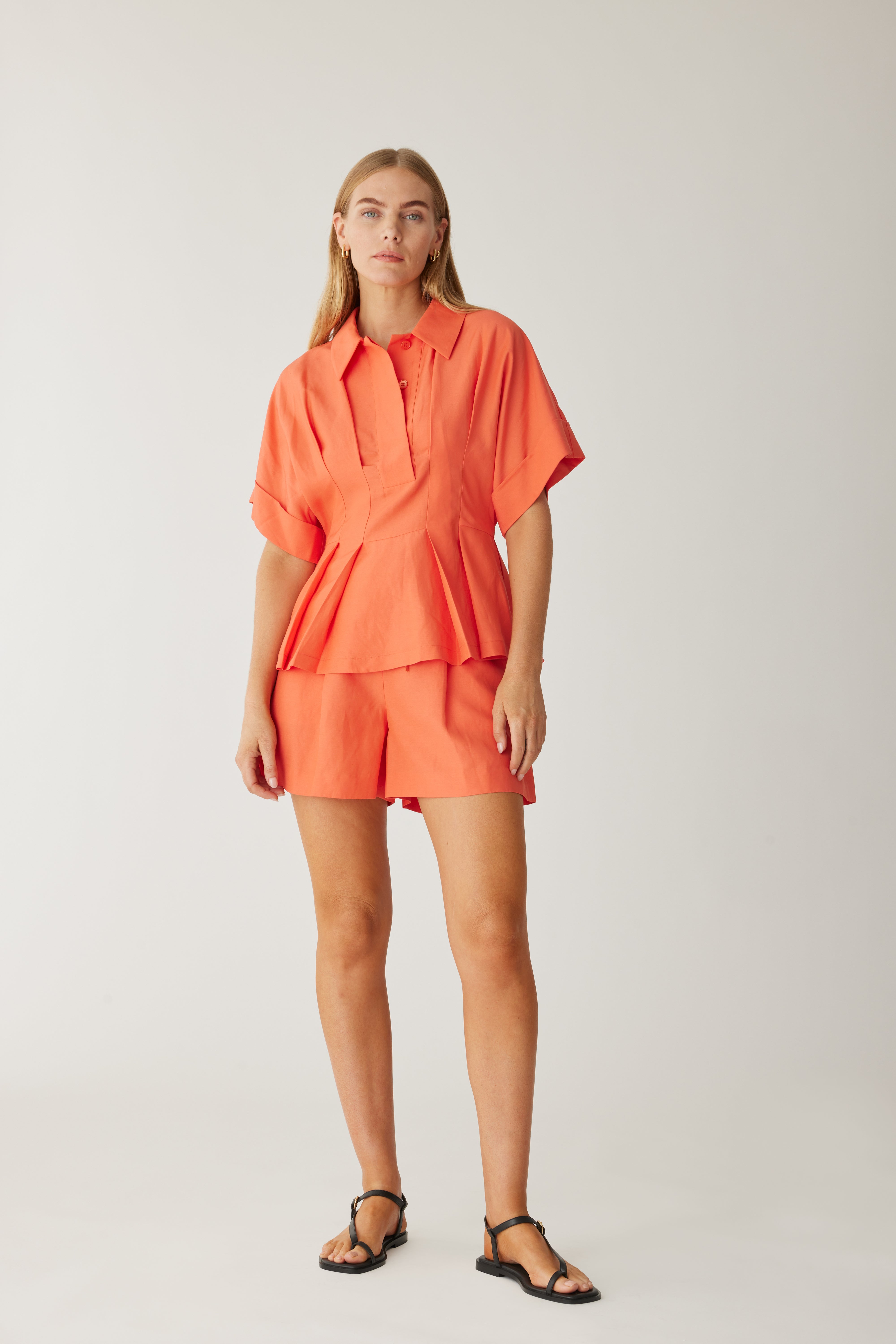 Lena Shine Blouse - Coral by Sierra Deene