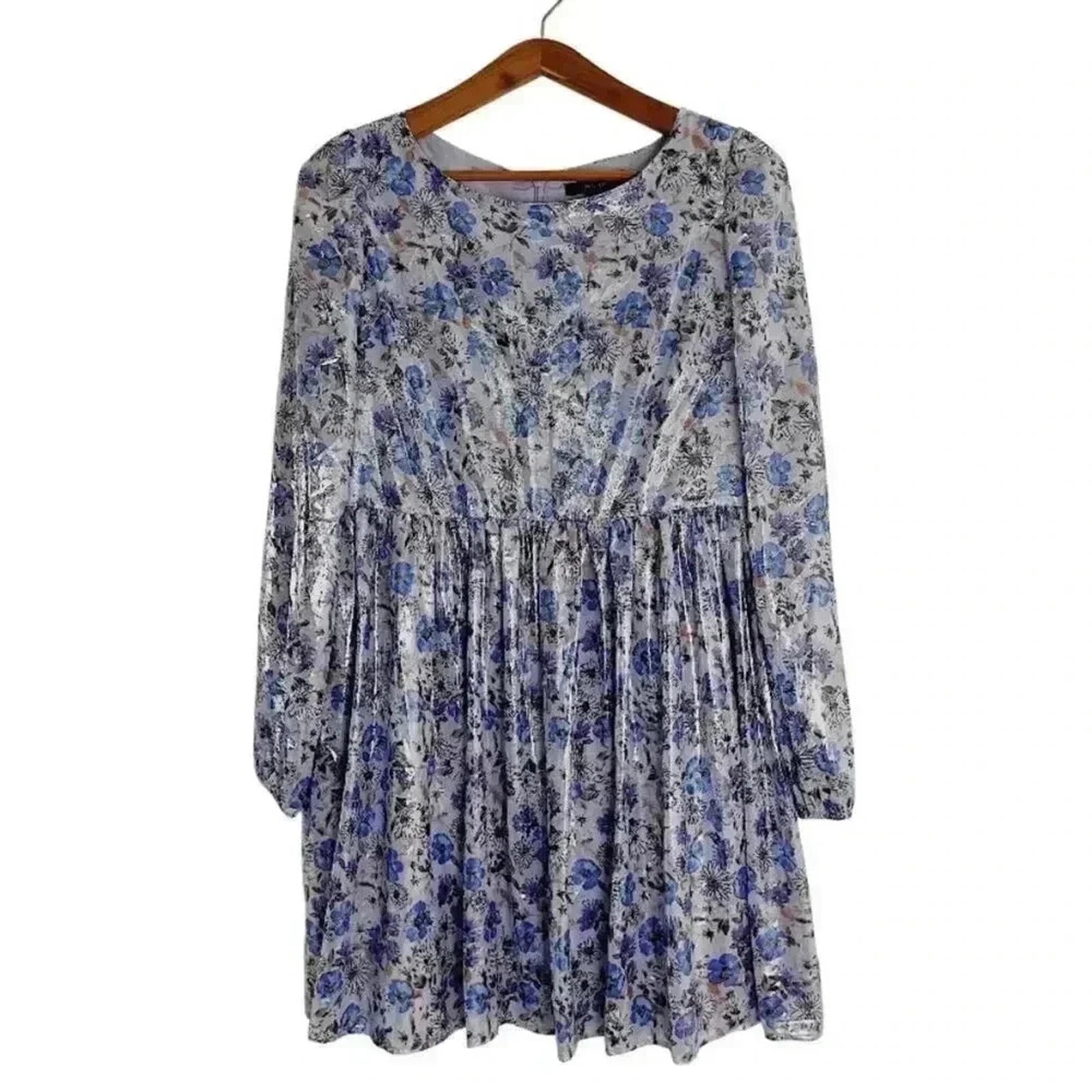 NWOT Forever 21 Purple Floral Metallic Babydoll Dress Women's Size L by Hot Girl Secondhand