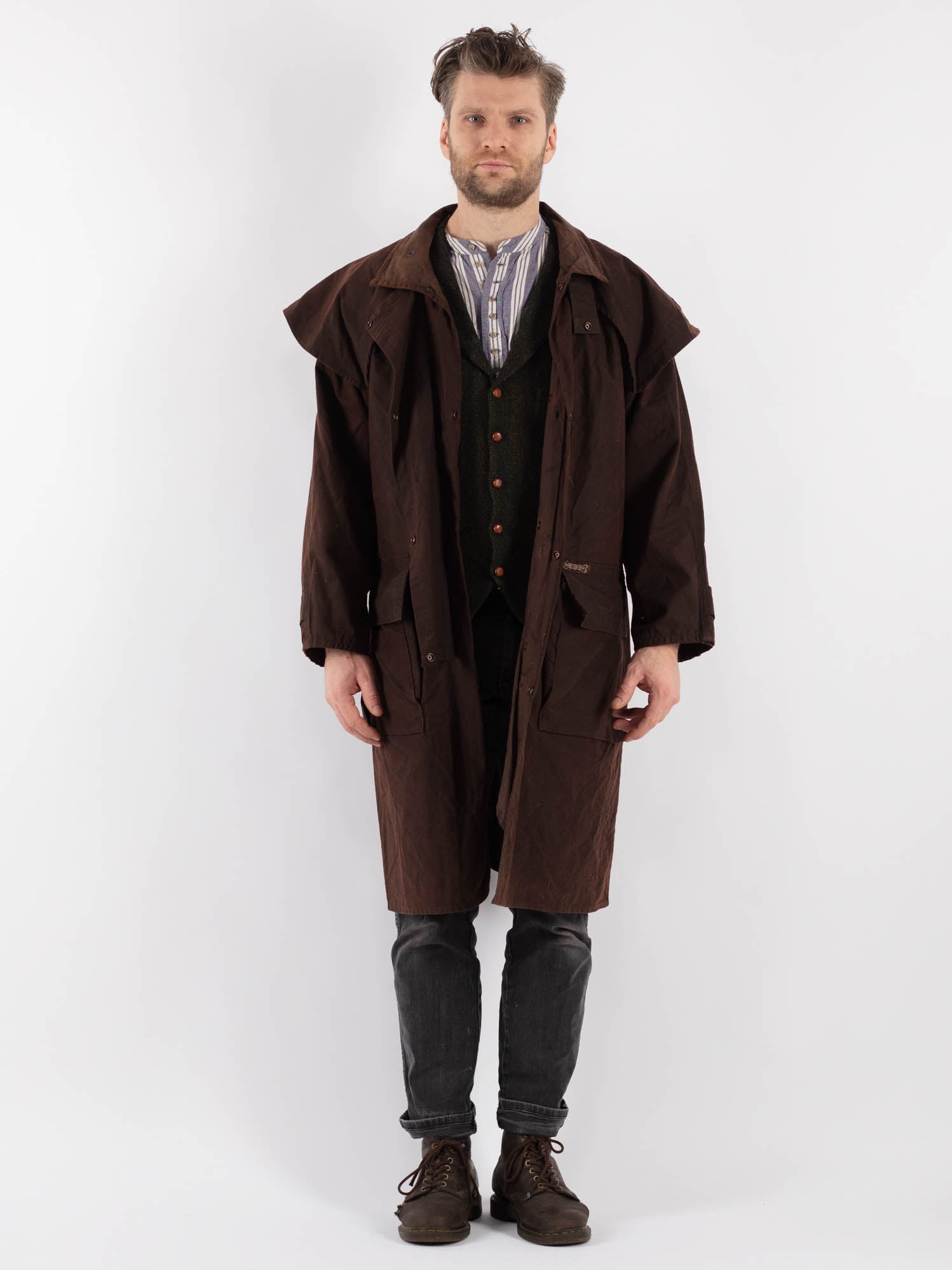 Vintage 00's Men Driza Bone Waxed Canvas Coat in Brown by Northern Grip