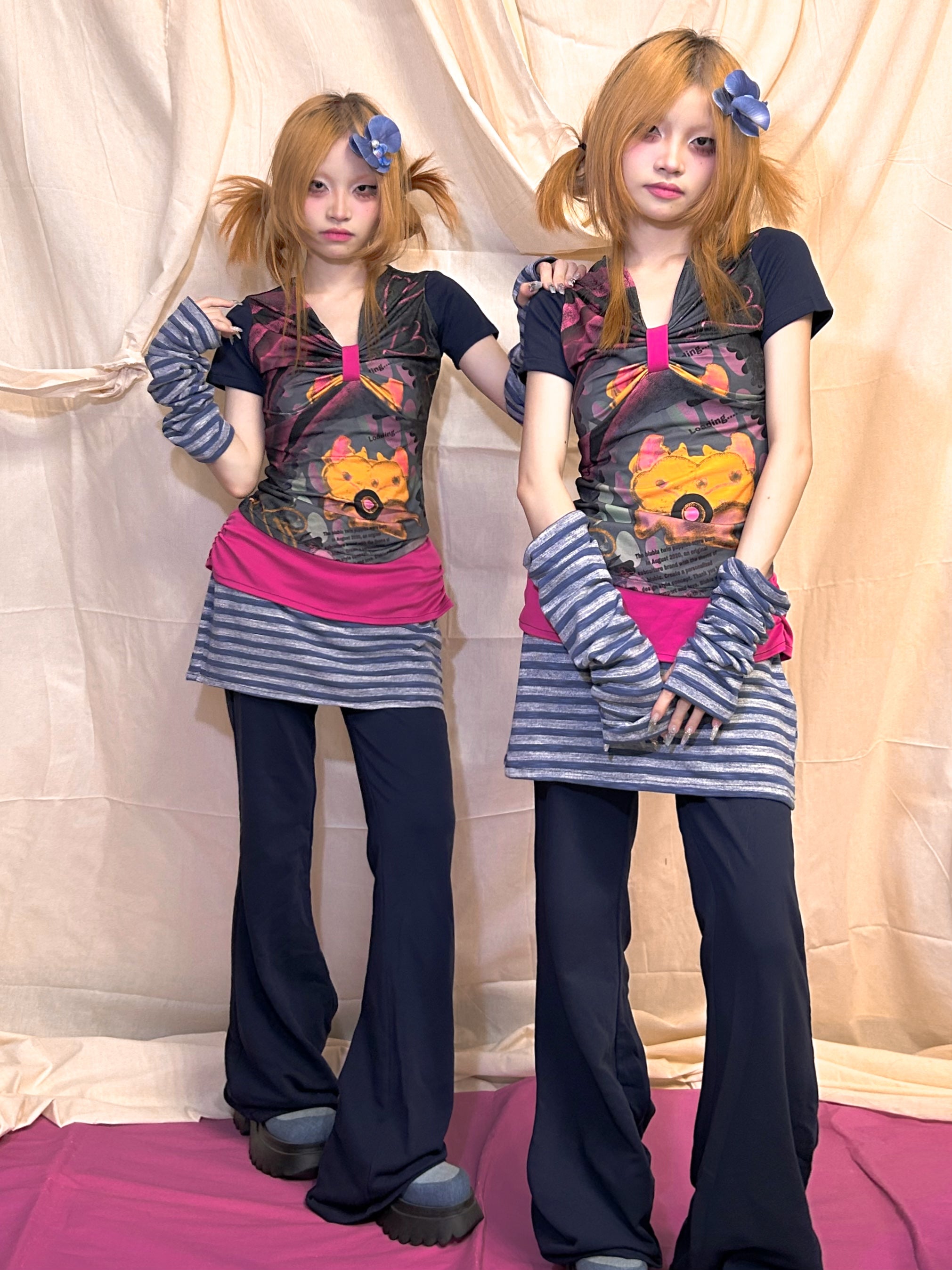 YJM with biubiu Royal Blue Striped Pants | Fold-Over Waist Skort Pants by Land Decora