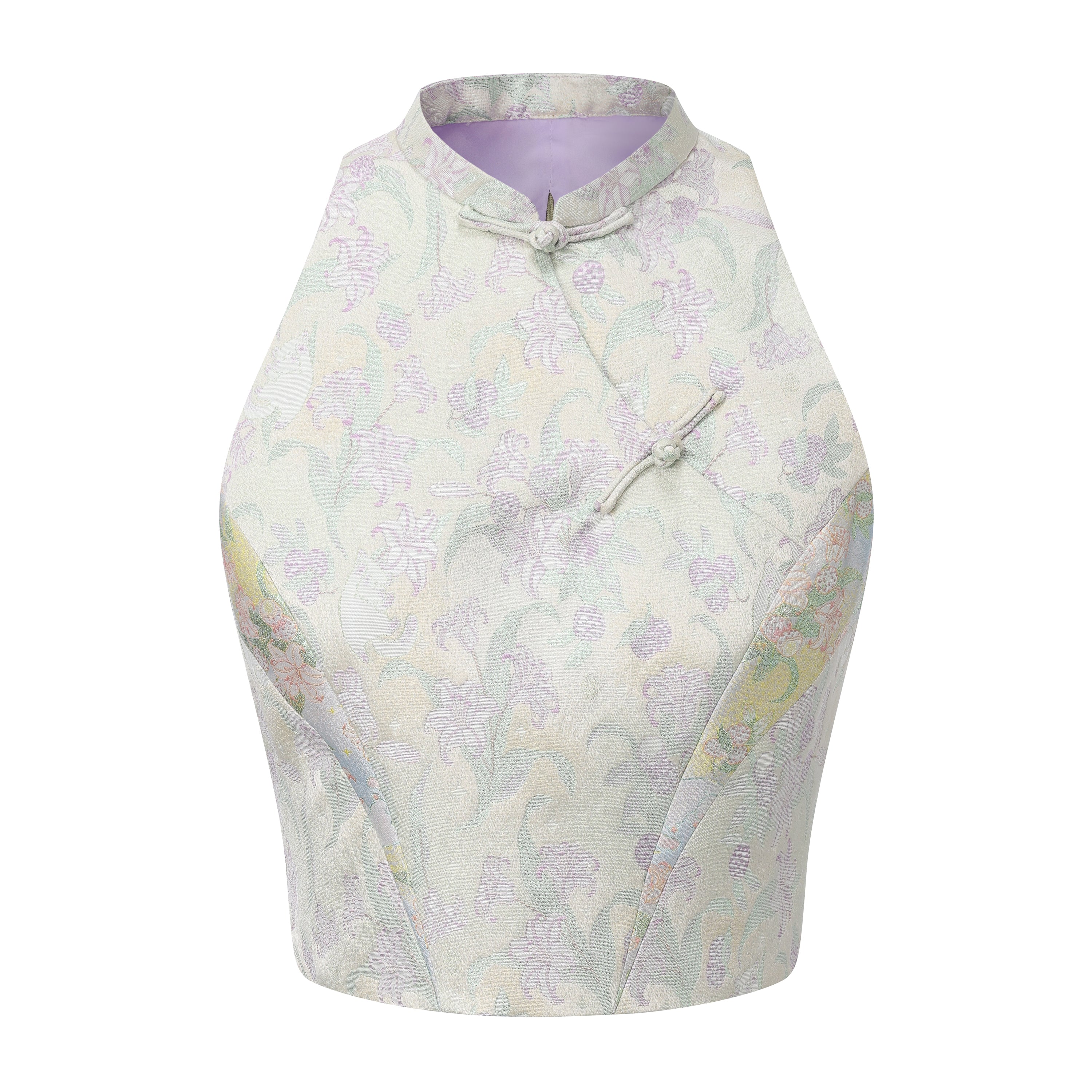 Hai Brocade Patchwork Crop Top Green by DAWANG