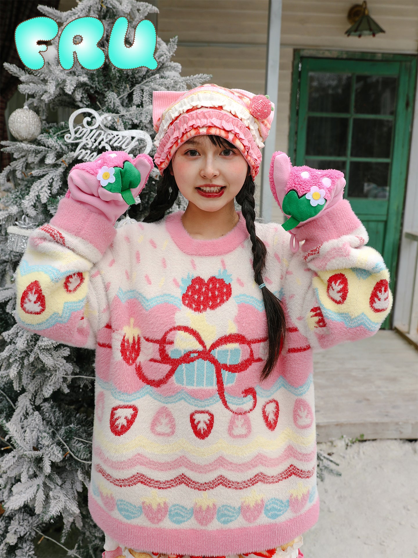 Kawaii Strawberry Cake Knit Sweater - frufru kawaii by Land Decora
