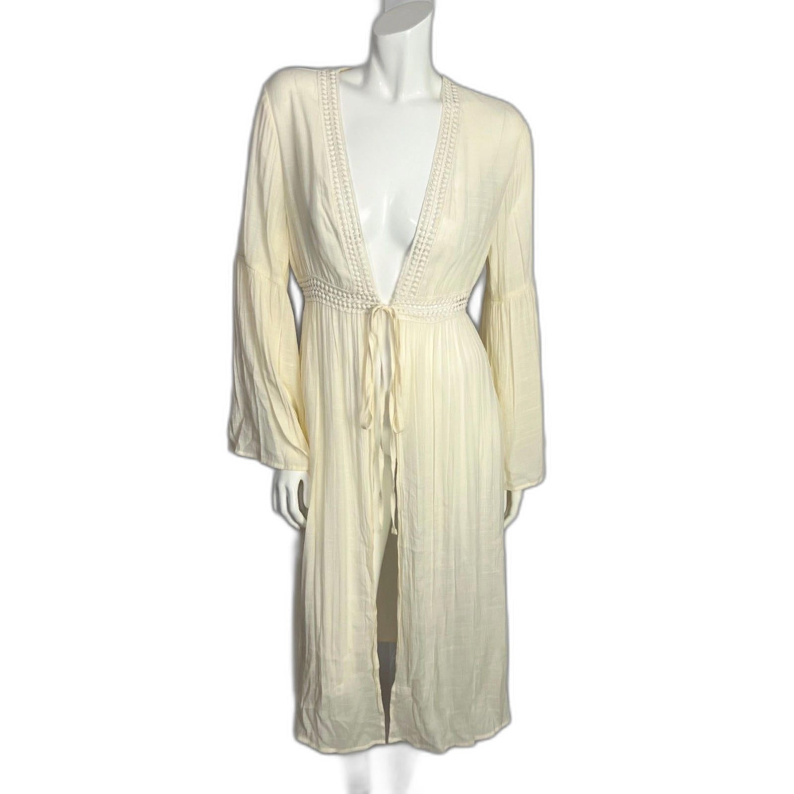 Cream Gauze Lace Duster Cardigan Coverup Boho Chic Coachella by Hot Girl Secondhand
