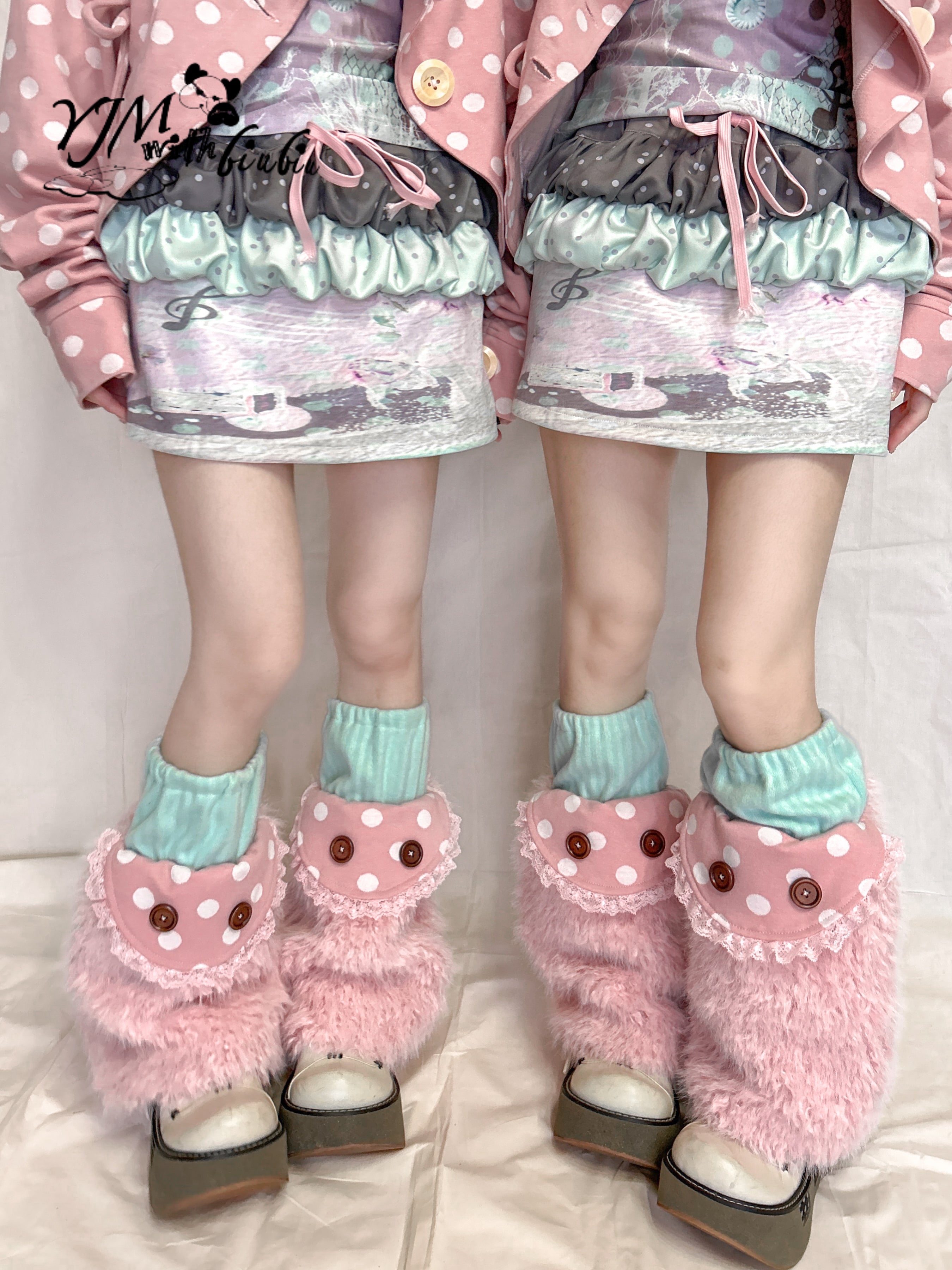 YJM with biubiu Button-Eye Stripe Plush Y2K Leg Warmers by Land Decora