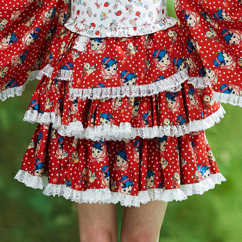 SOS MEME CLUB Retro Playful Skirt – Showa Vintage Kawaii Style by Land Decora