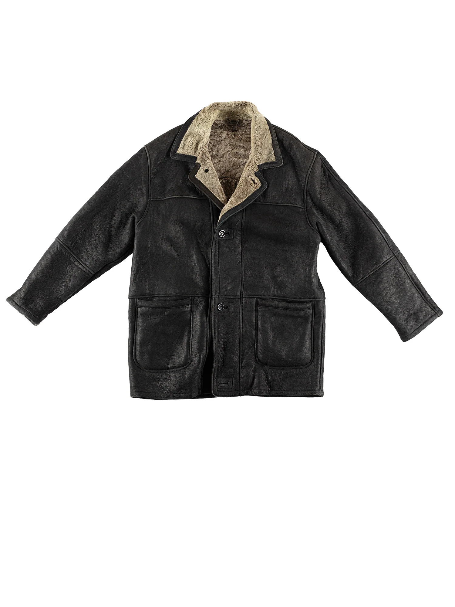 Vintage 80's Men Sheepskin Coat in Black by Northern Grip