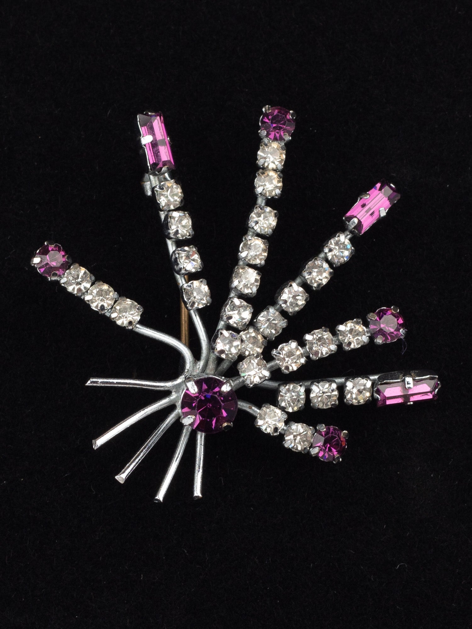 Vintage 60s Starburst Rhinestone Brooch with Purple and Clear Crystals by Northern Grip