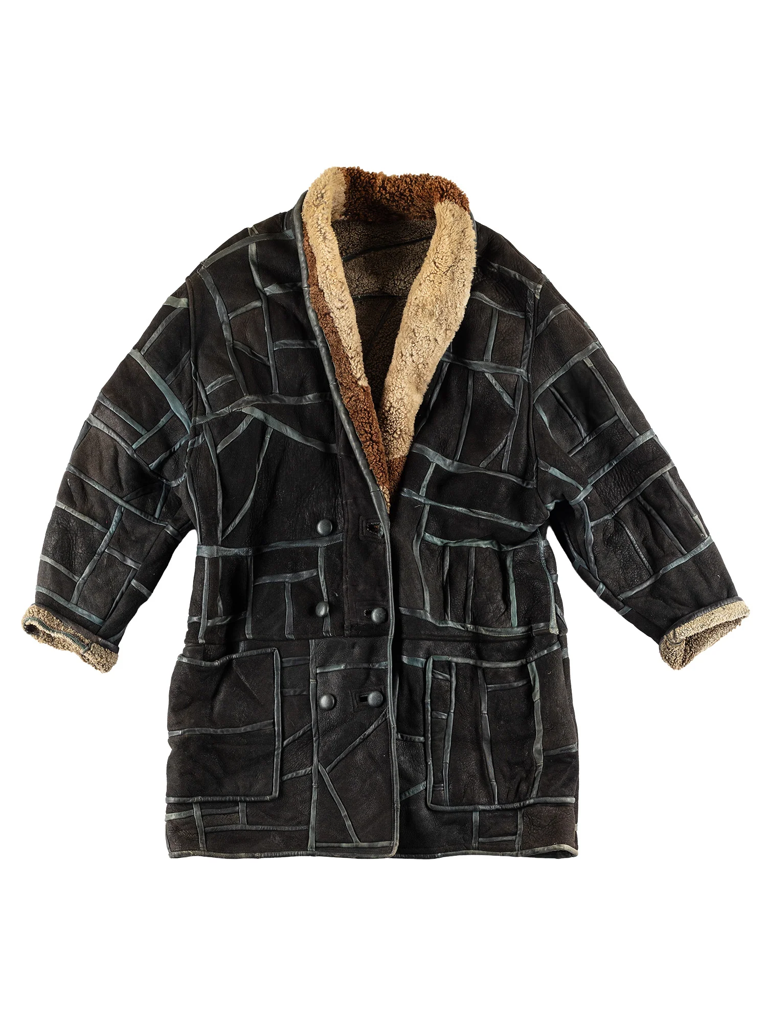 Vintage 80's Women Sheepskin Coat in Black by Northern Grip