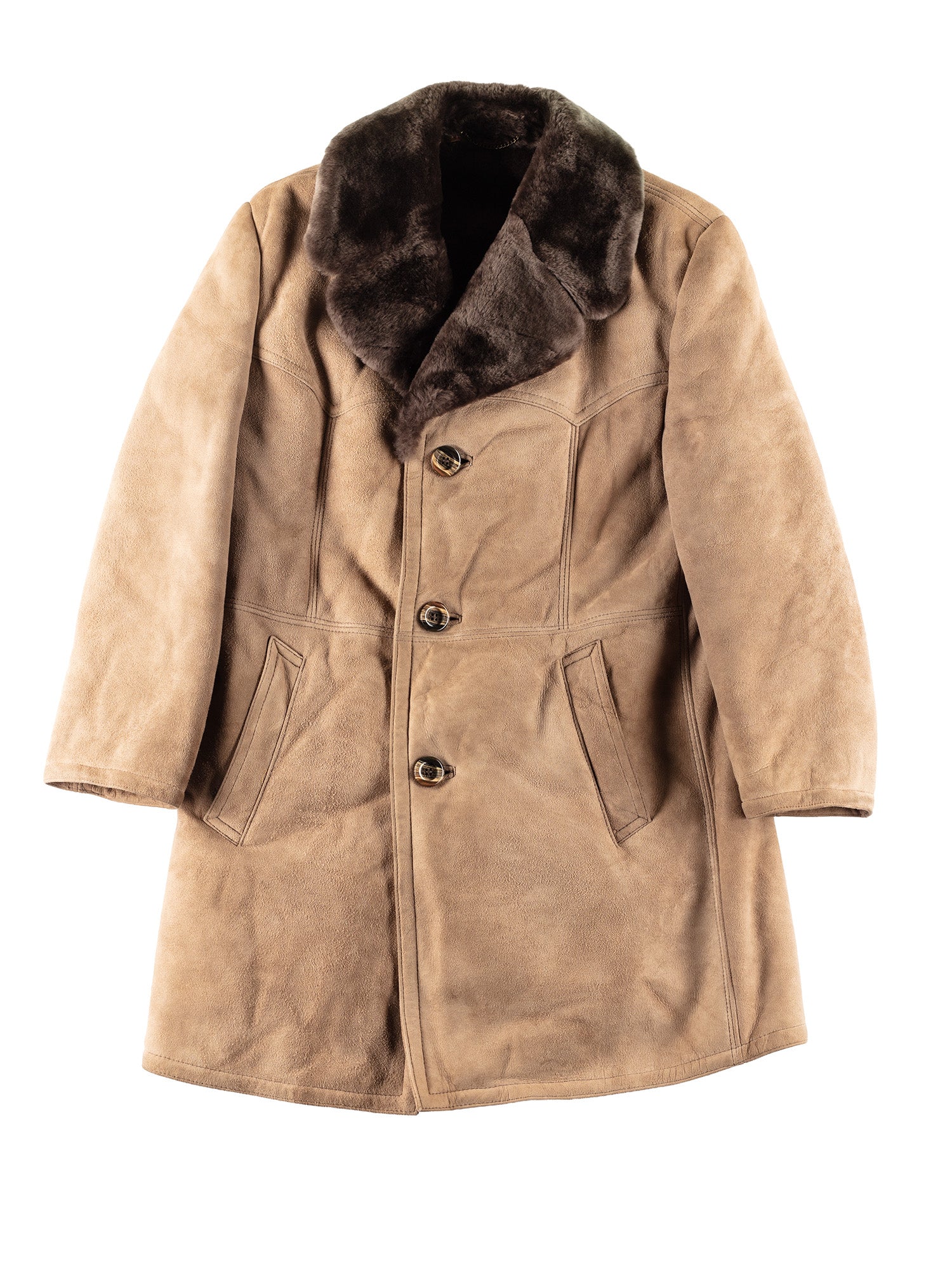 Vintage 70's Men Faux Sheepskin Coat in Beige by Northern Grip