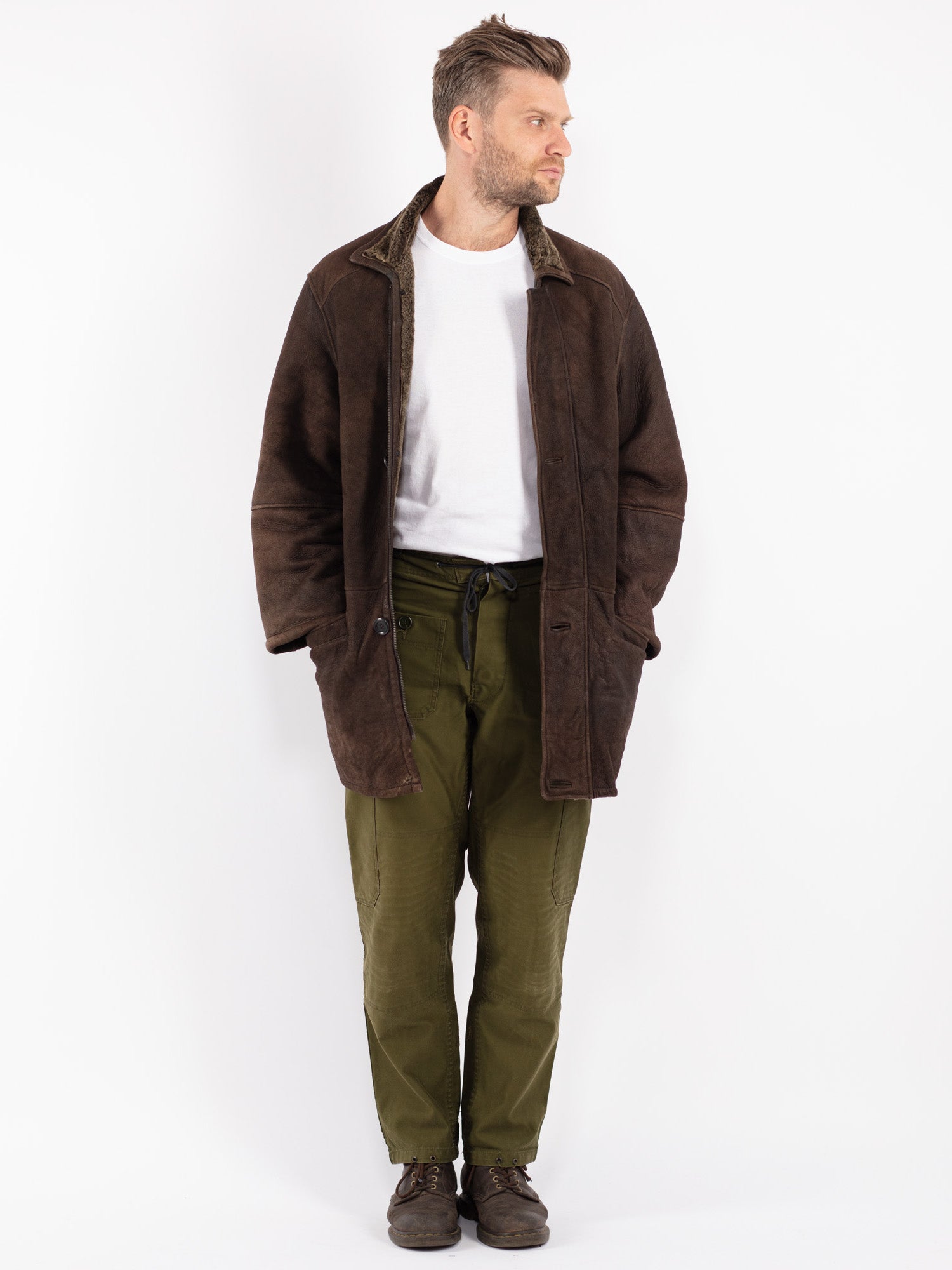 Vintage 90's Men Sheepskin Coat in Brown by Northern Grip