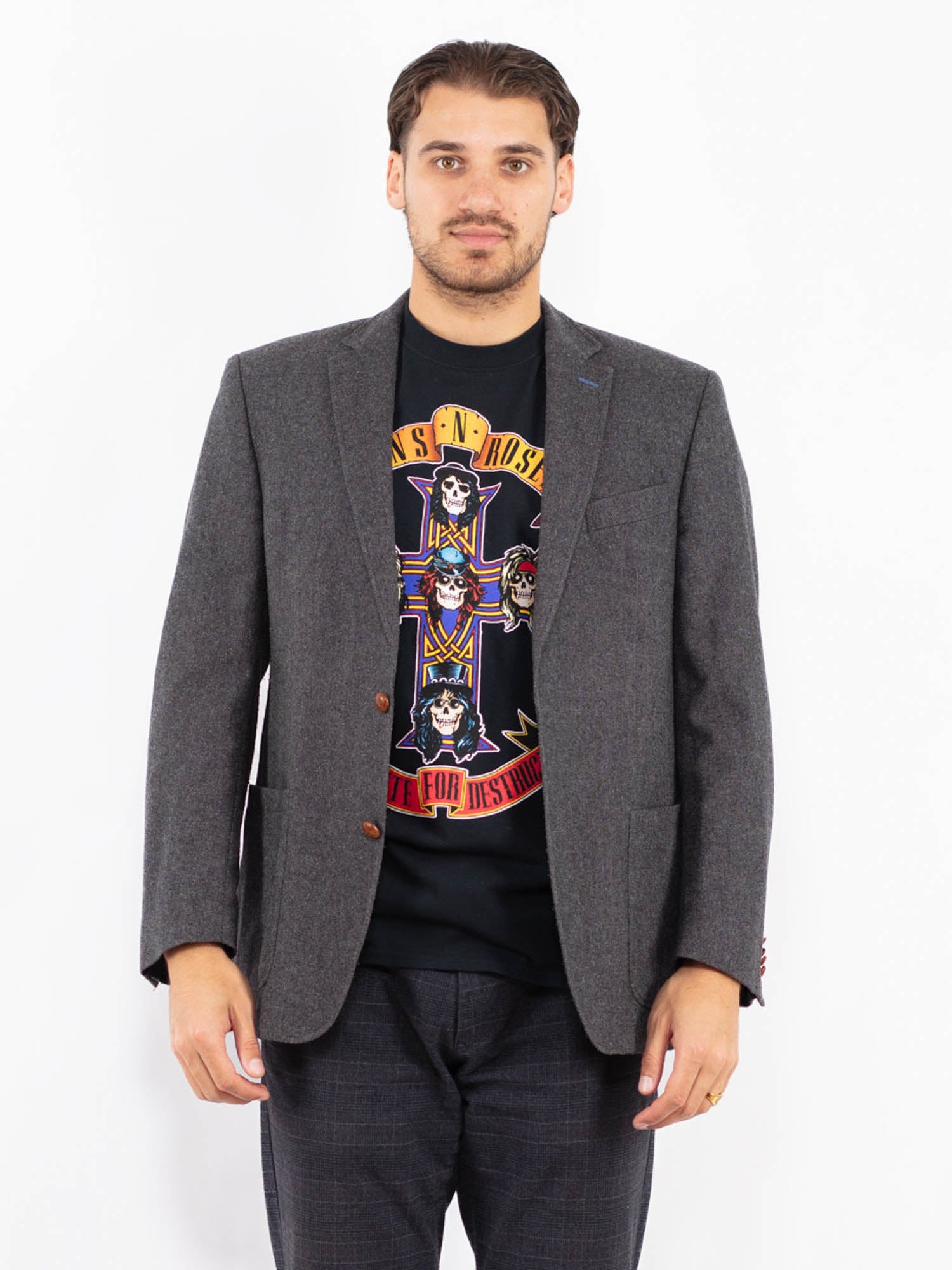 Vintage 00's Men Wool Blazer Jacket in Gray by Northern Grip