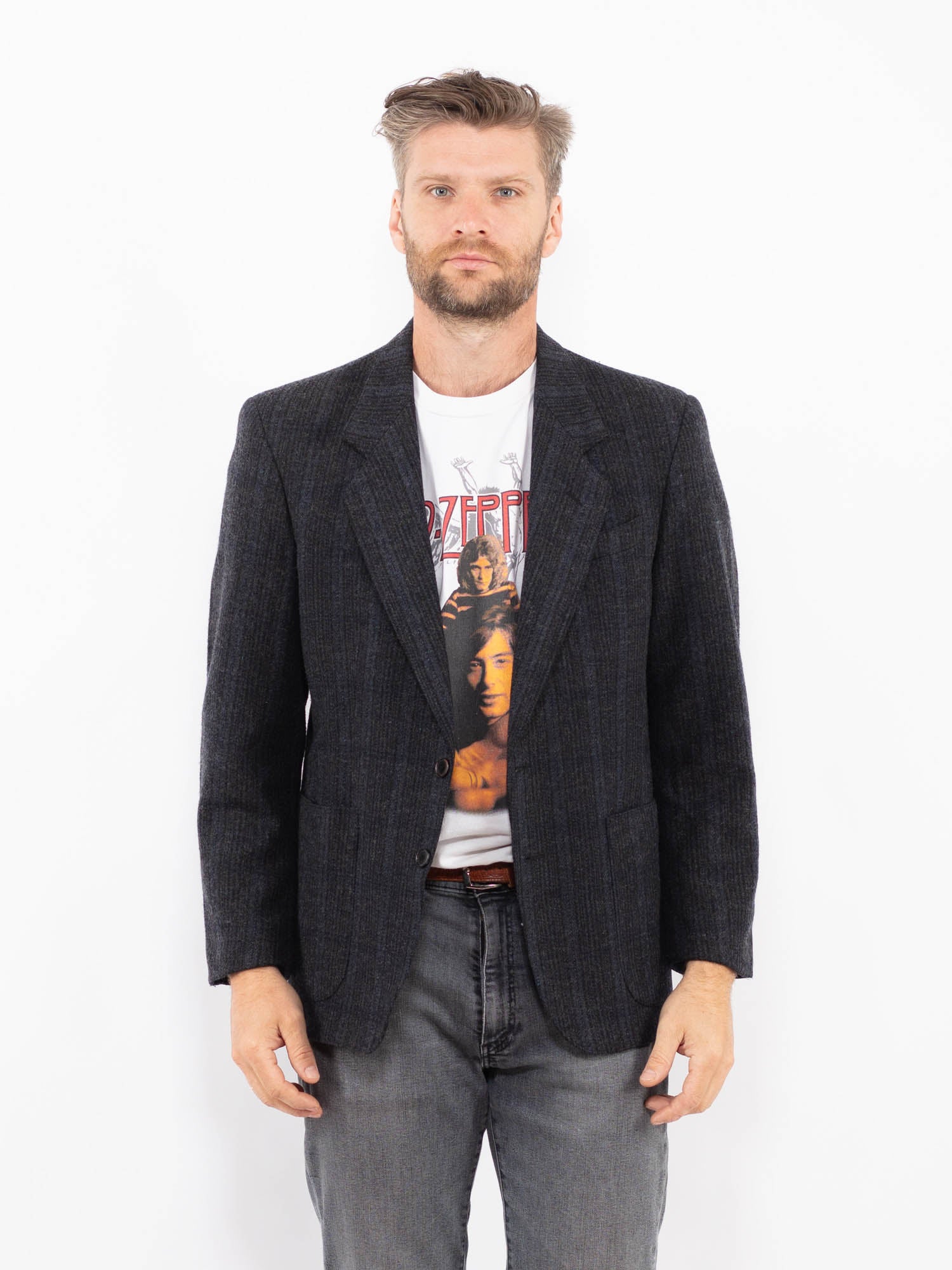 Vintage 70's Men Wool Blazer Jacket in Gray by Northern Grip